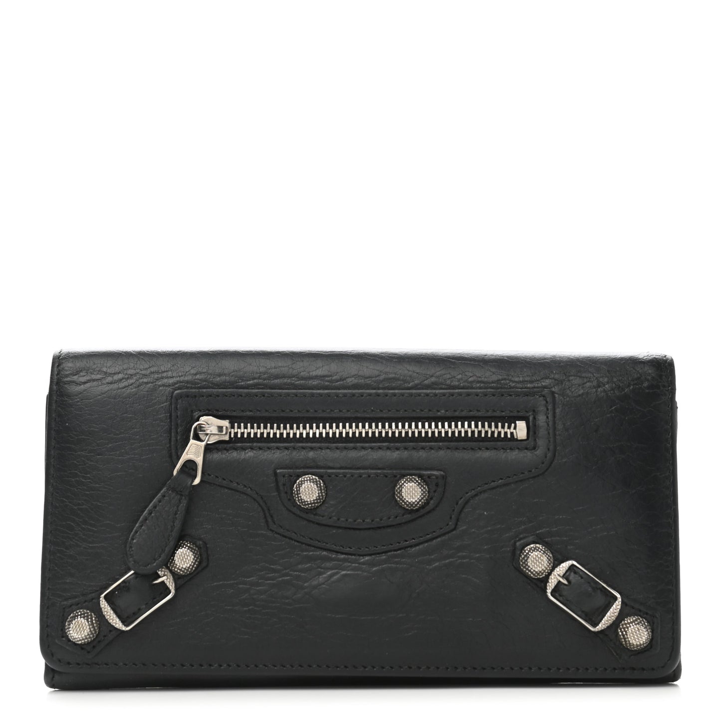 Agneau Giant 12 Silver Hardware Money Wallet Black