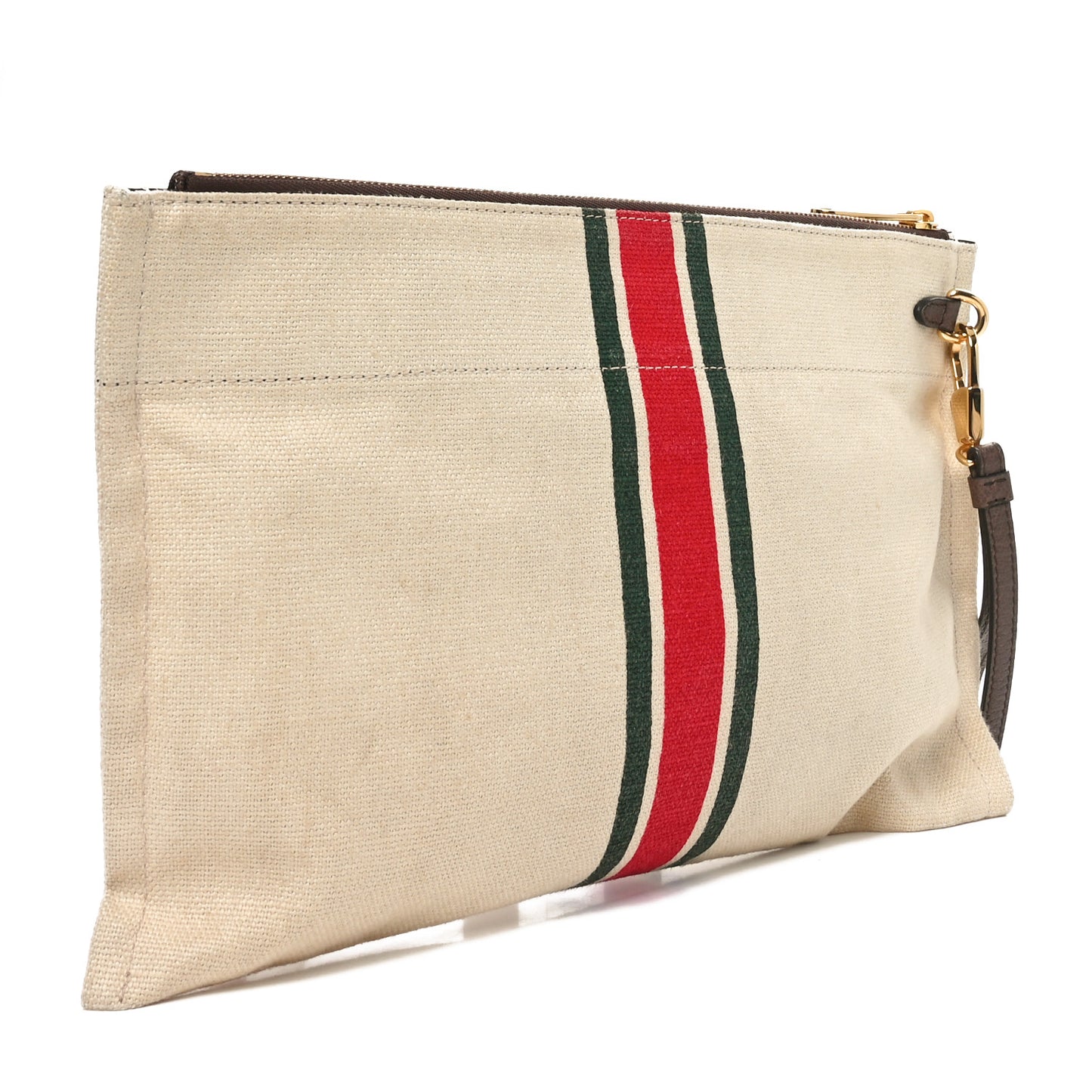Linen Heavy Canvas Textured Dollar Calfskin Web Interlocking G Pouch Beige Brown