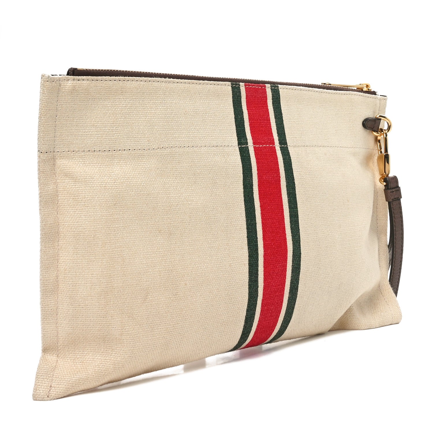 Gucci Linen Heavy Canvas Textured Dollar Calfskin Web Interlocking G Pouch Beige Brown 3 of 10