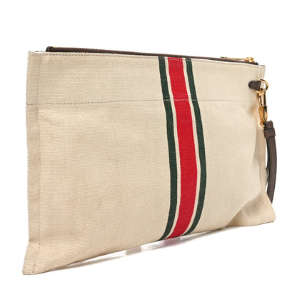 Gucci Linen Heavy Canvas Textured Dollar Calfskin Web Interlocking G Pouch Beige Brown 3 of 10