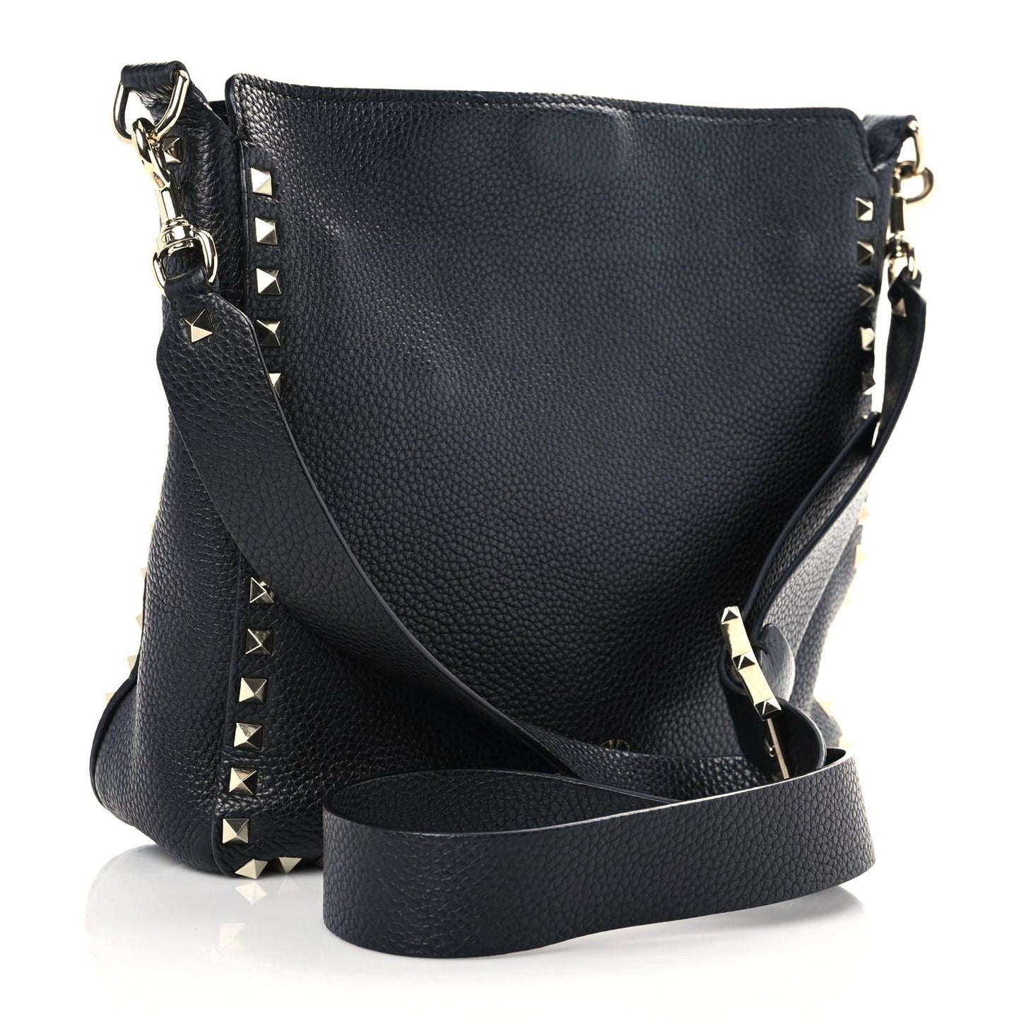 Pebbled Calfskin Large Rockstud Flip-Lock Messenger Bag Black