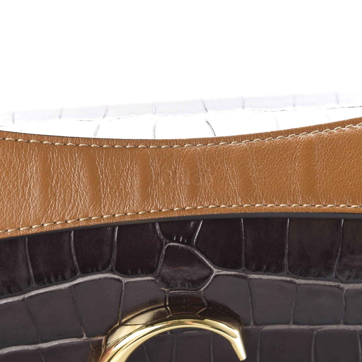 Chloe Calfskin Crocodile Embossed Small C Double Carry Profound Brown 12 of 12