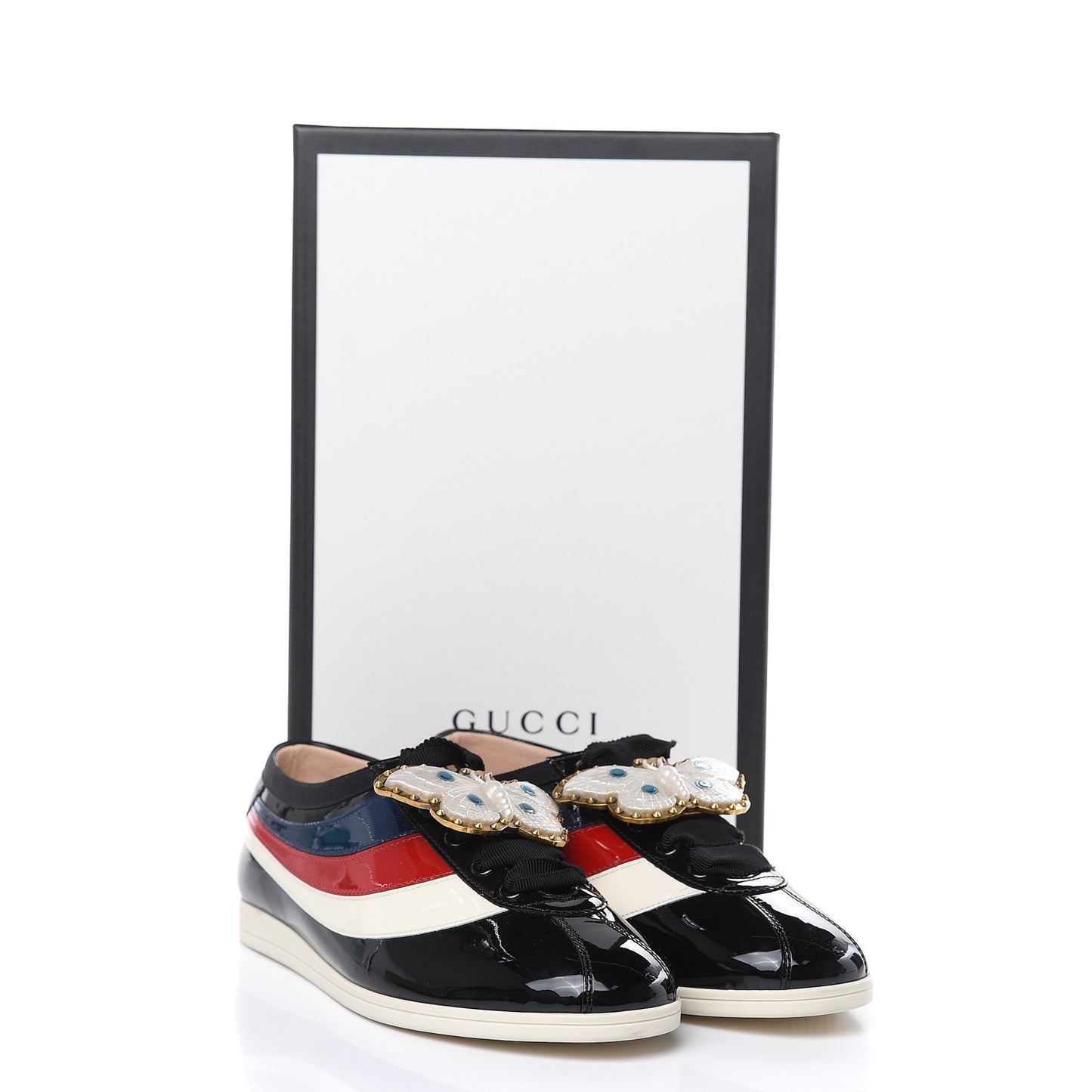 Patent Calfskin Crystal Womens Web Falacer Sneakers 36.5 Black