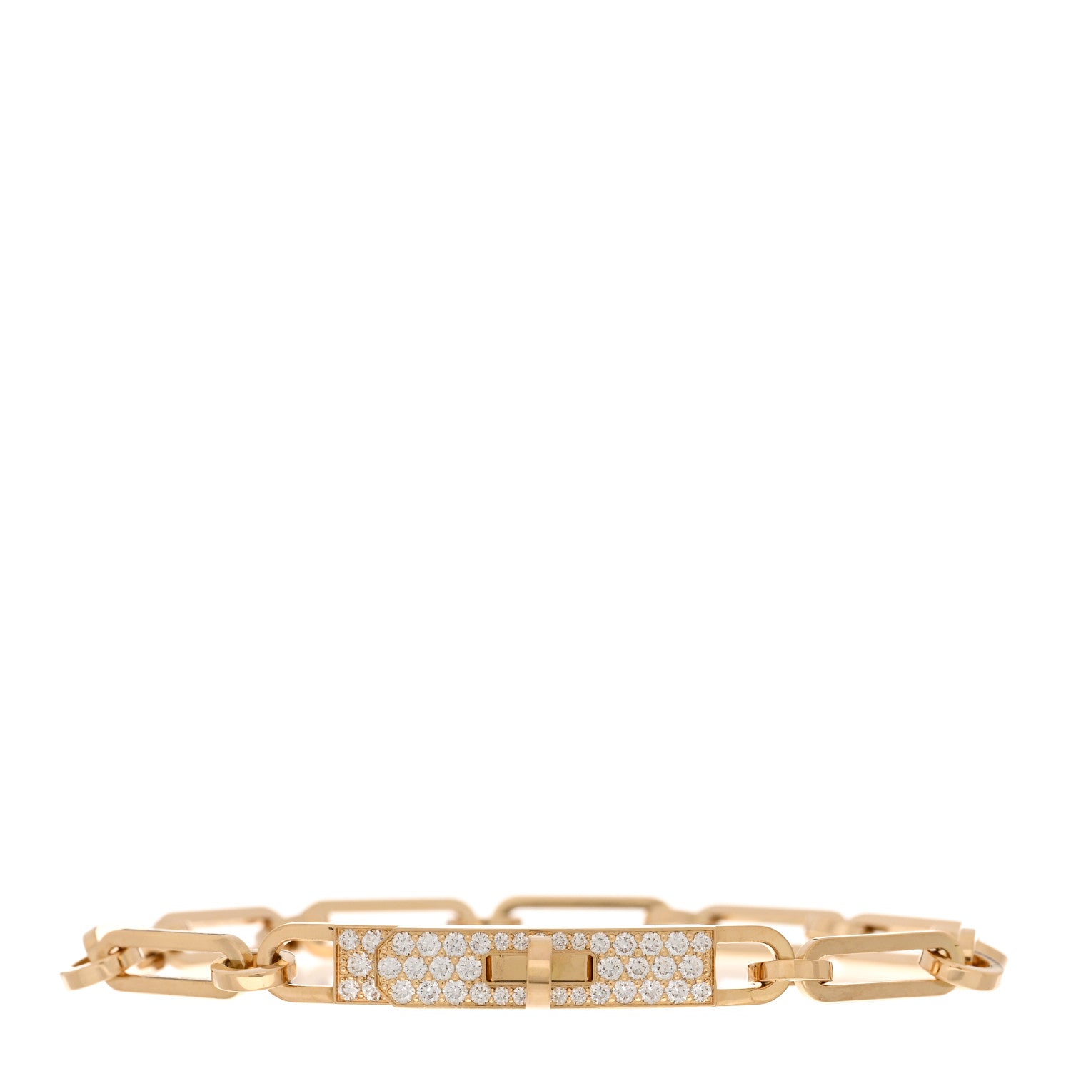 Hermes 18K Yellow Gold Diamond Pave PM Kelly Chaine Bracelet ST 1 of 4