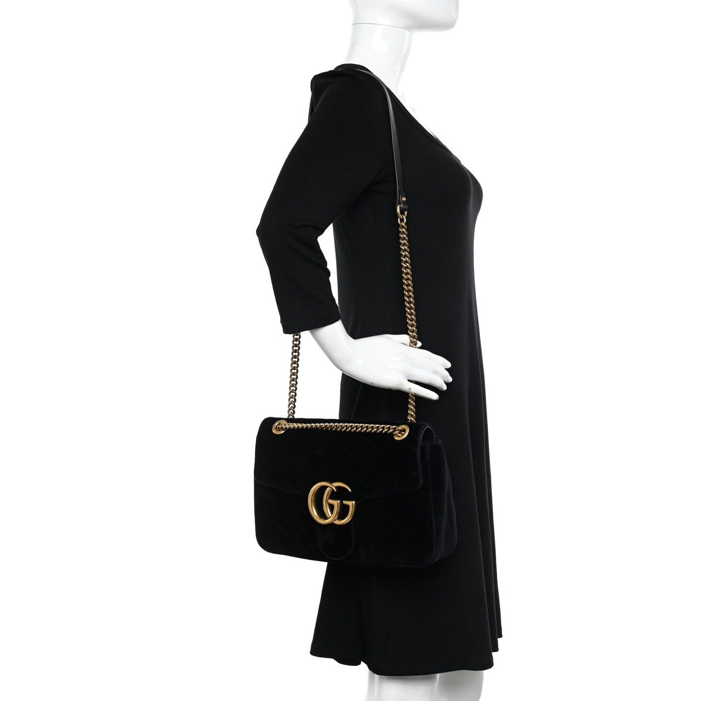 Velvet Matelasse Medium GG Marmont Shoulder Bag Black