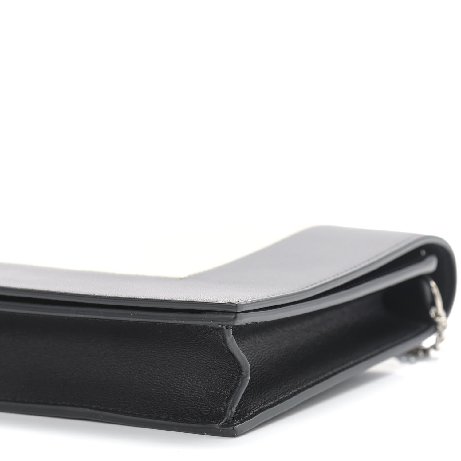 Celine Smooth Lambskin Frame Evening Chain Clutch Black White 10 of 10