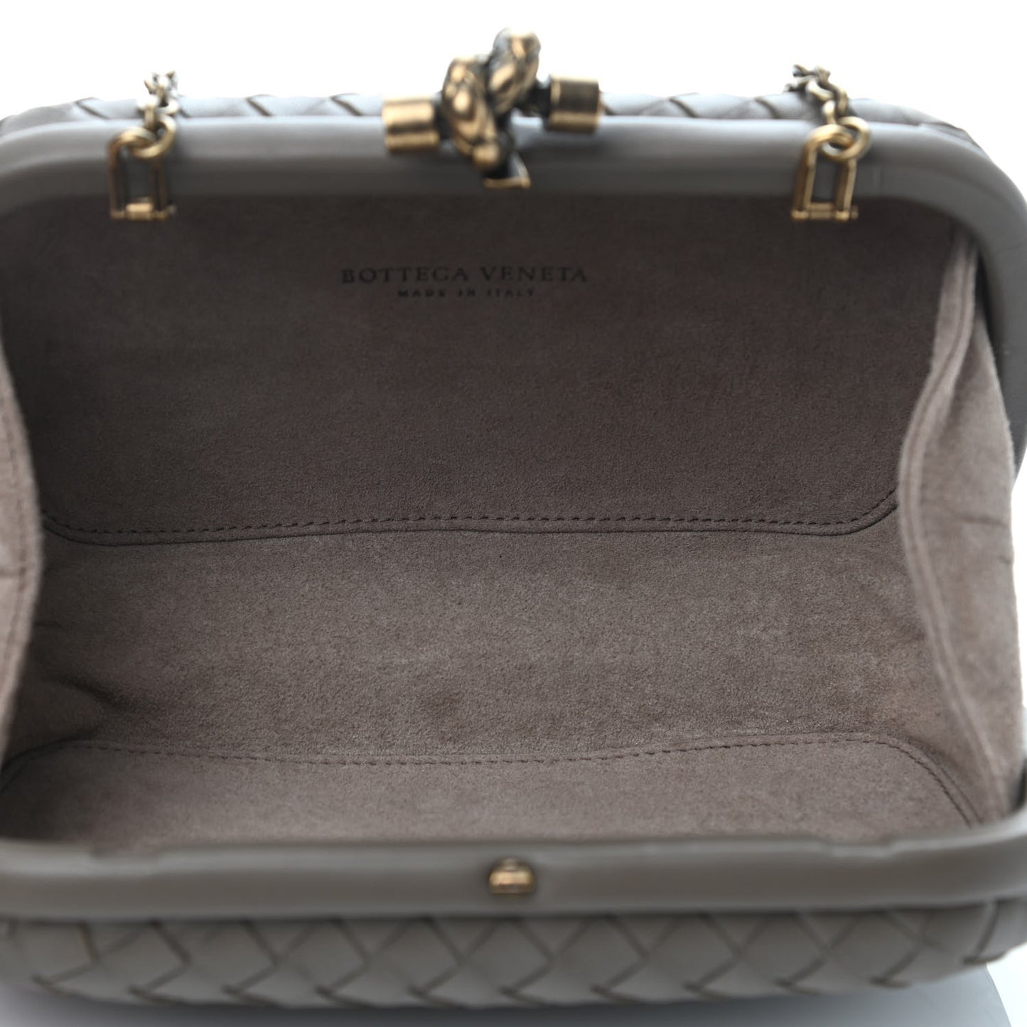 Nappa Intrecciato Chain Knot Clutch Steel