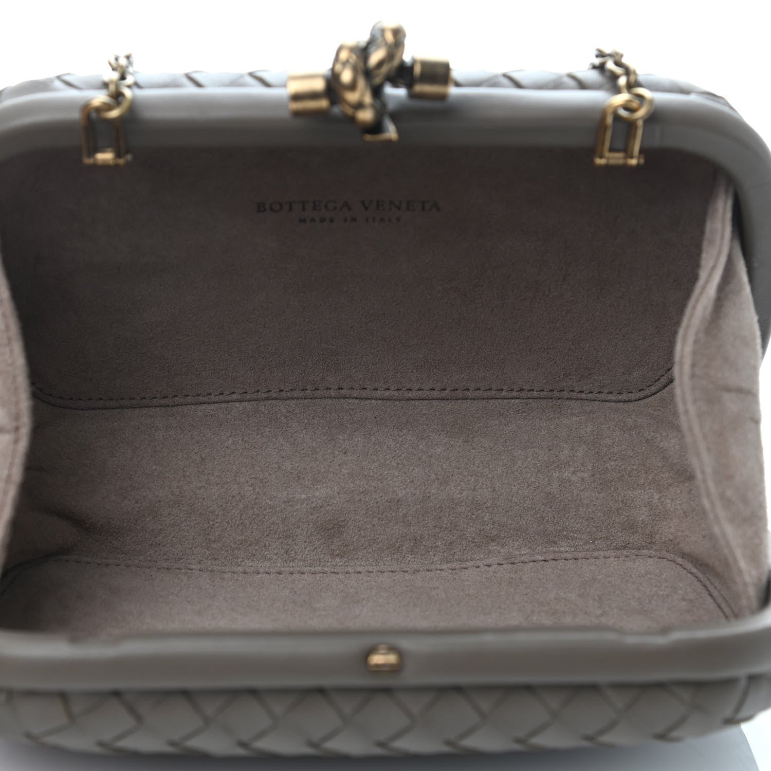 Bottega Veneta Nappa Intrecciato Chain Knot Clutch Steel 4 of 4