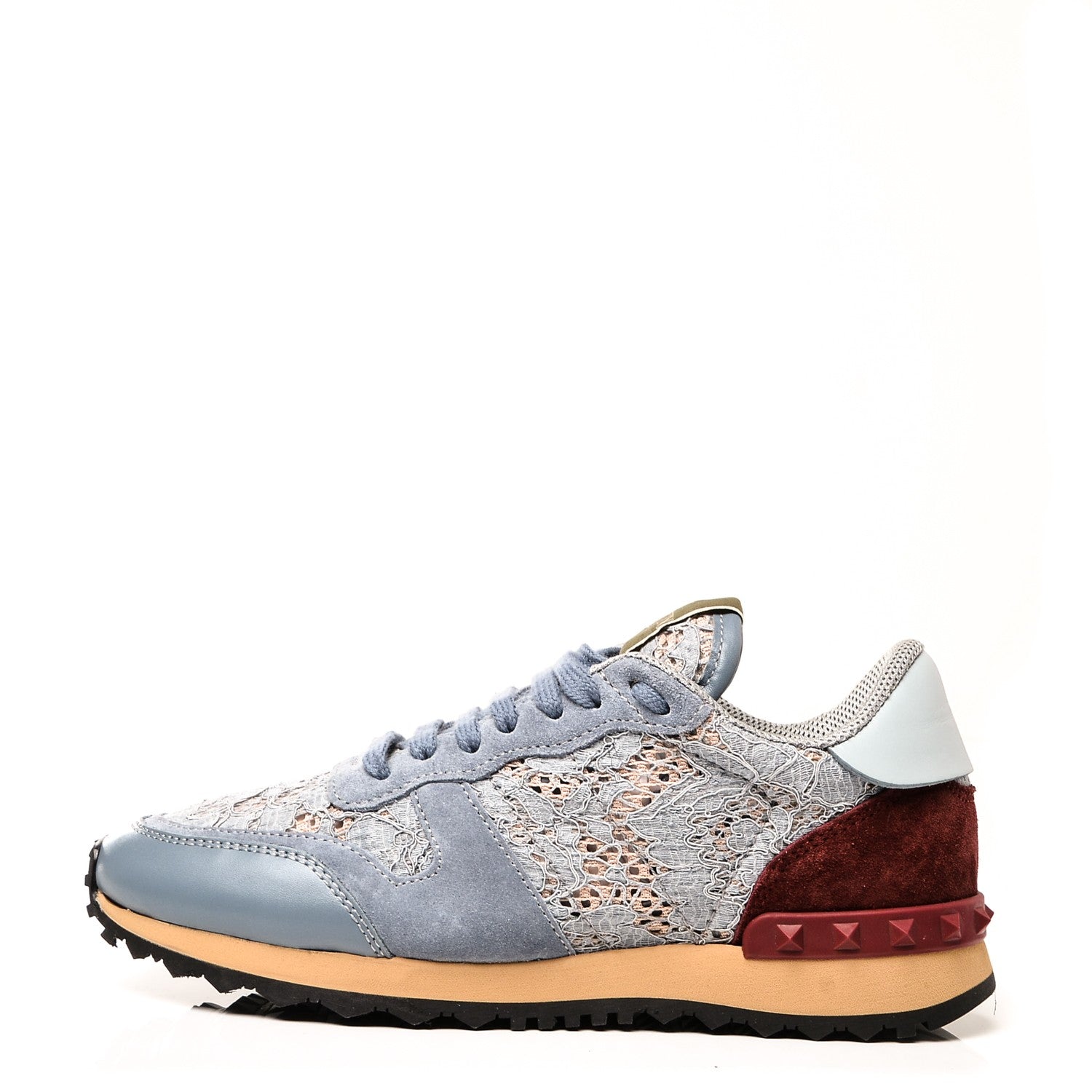 Valentino Garavani Macrame Lace Suede Womens Rockrunner Sneakers 36 Cristall 1 of 9