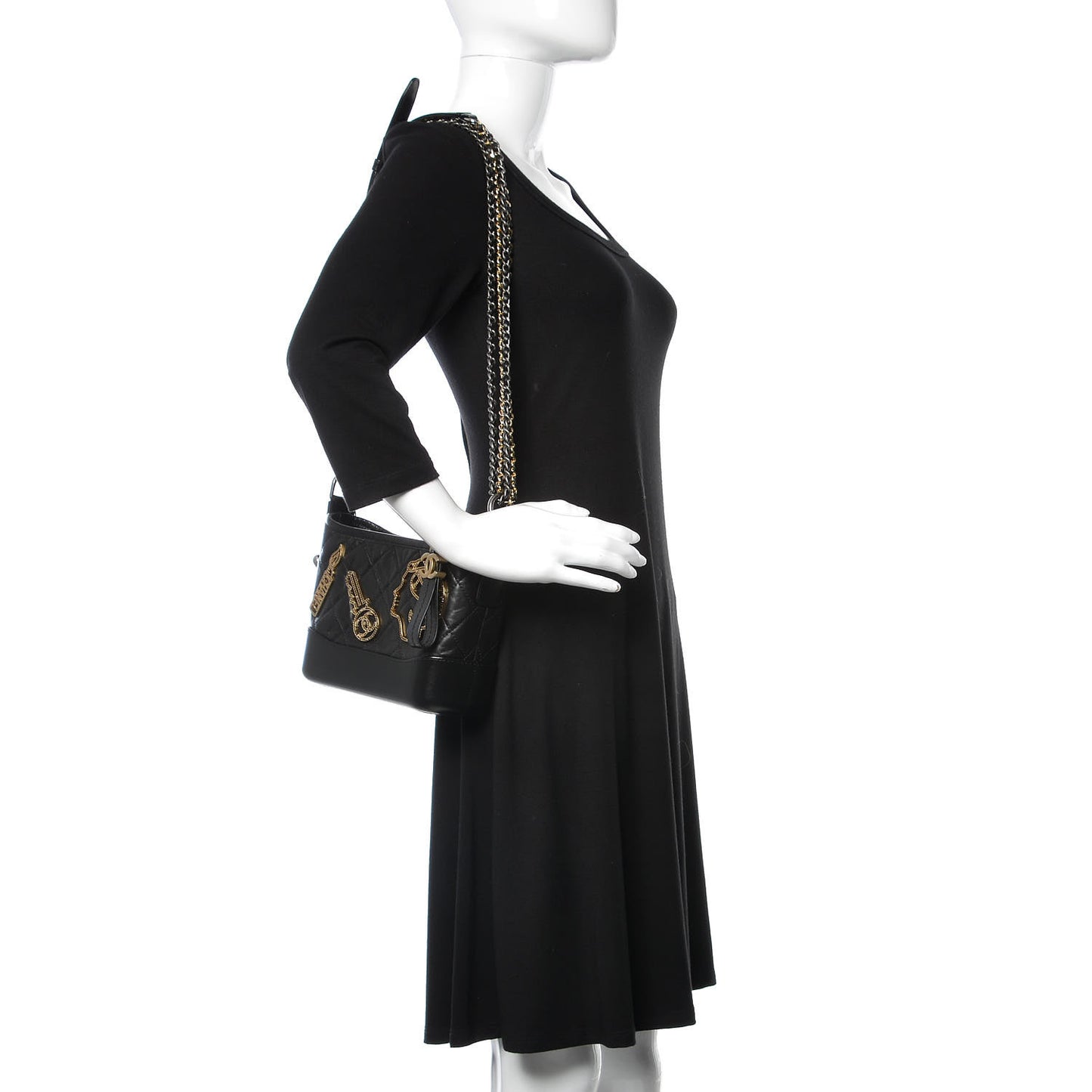 Aged Calfskin Quilted Charms Small Gabrielle Hobo Black
