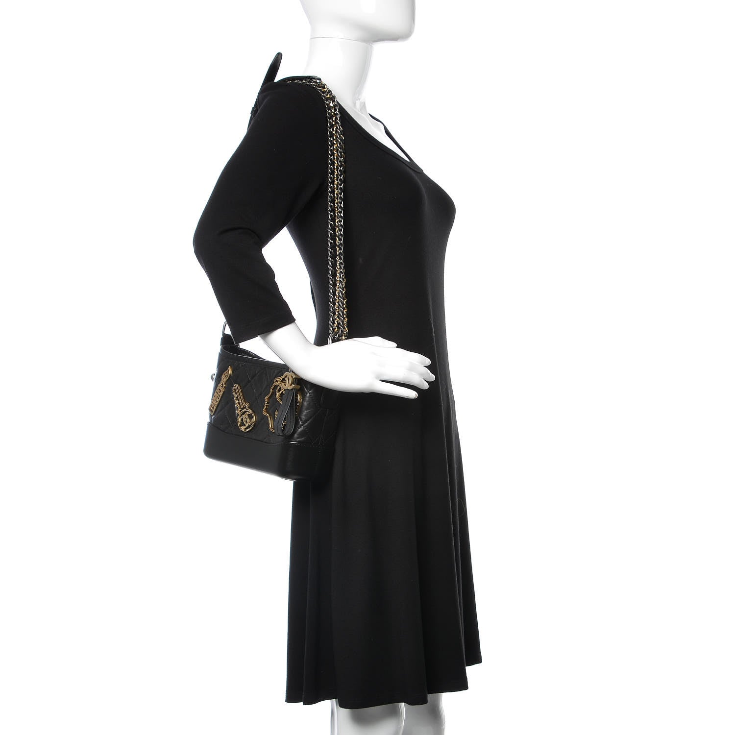 Chanel Aged Calfskin Quilted Charms Small Gabrielle Hobo Black 2 of 10