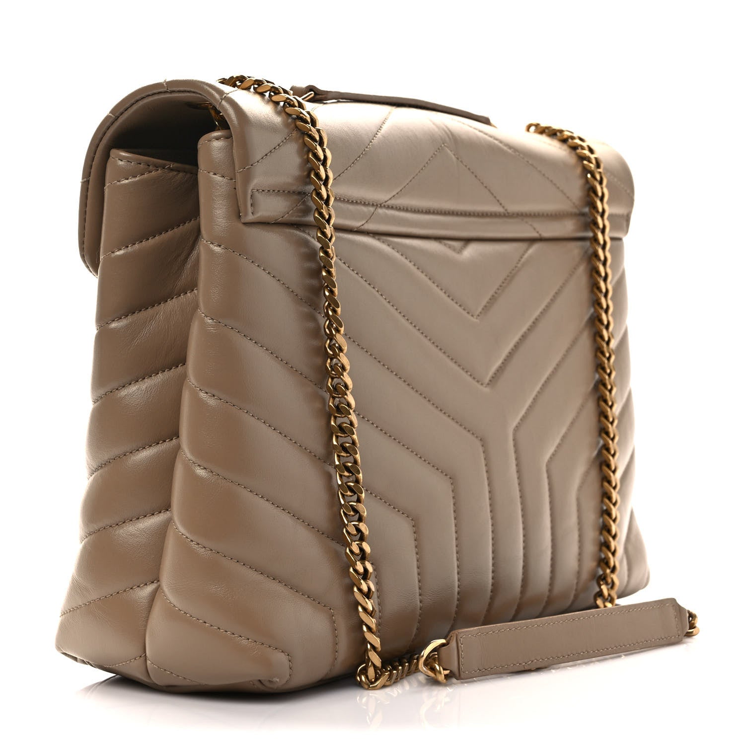 Saint Laurent Calfskin Y Quilted Monogram Medium Loulou Chain Satchel Dark Beige 3 of 12