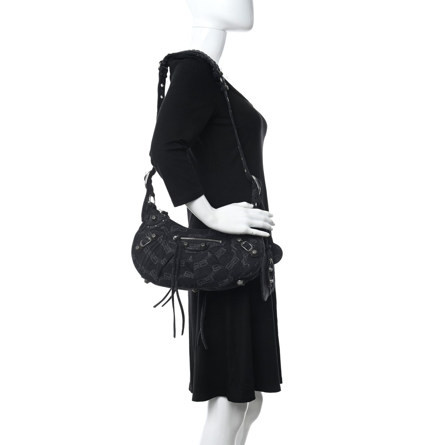 Denim BB Monogram Small Le Cagole Shoulder Bag Black