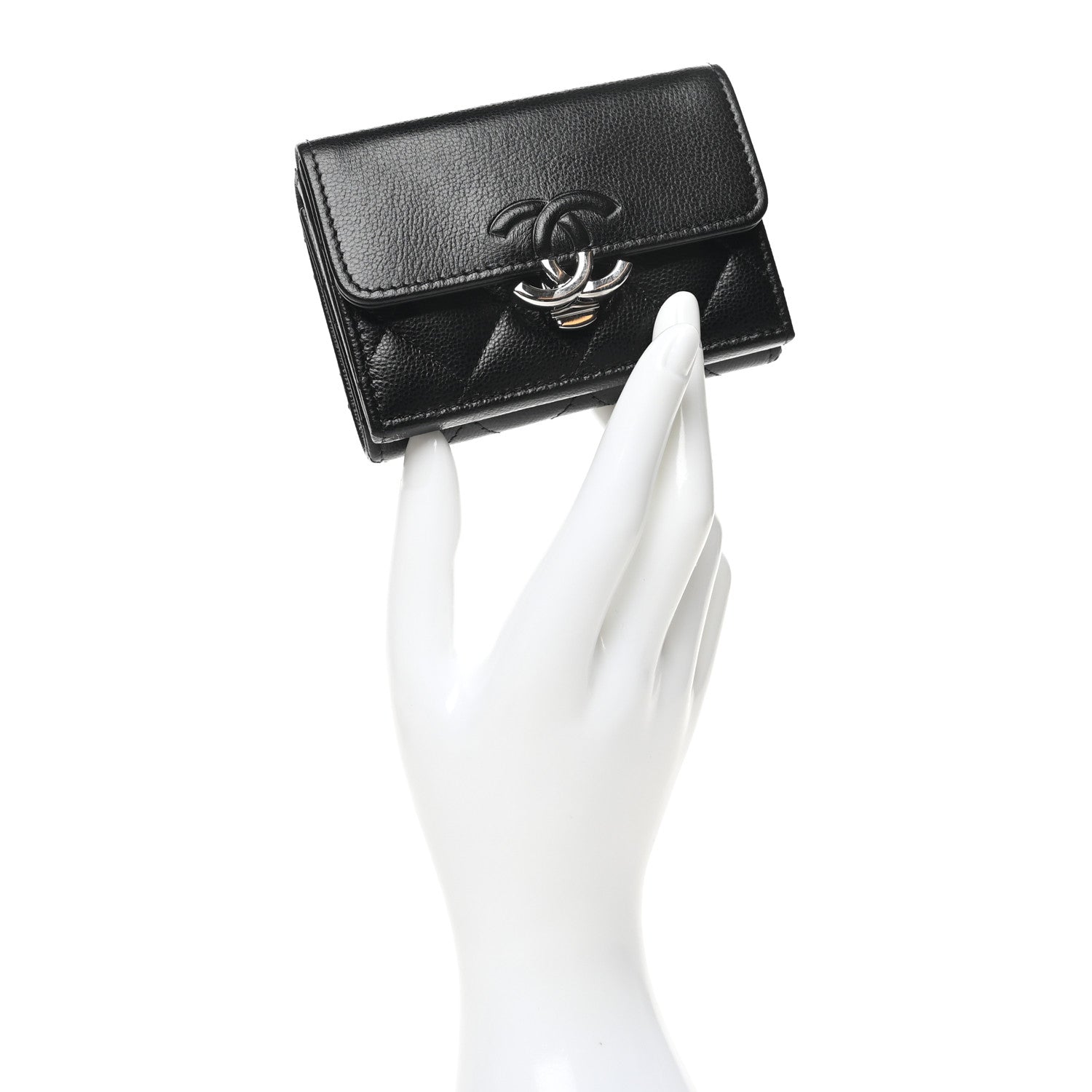 Chanel Grained Calfskin Quilted CC Box Compact Flap Wallet Black 2 of 12