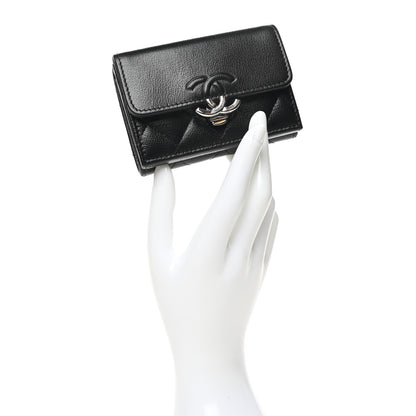Chanel Grained Calfskin Quilted CC Box Compact Flap Wallet Black 2 of 12