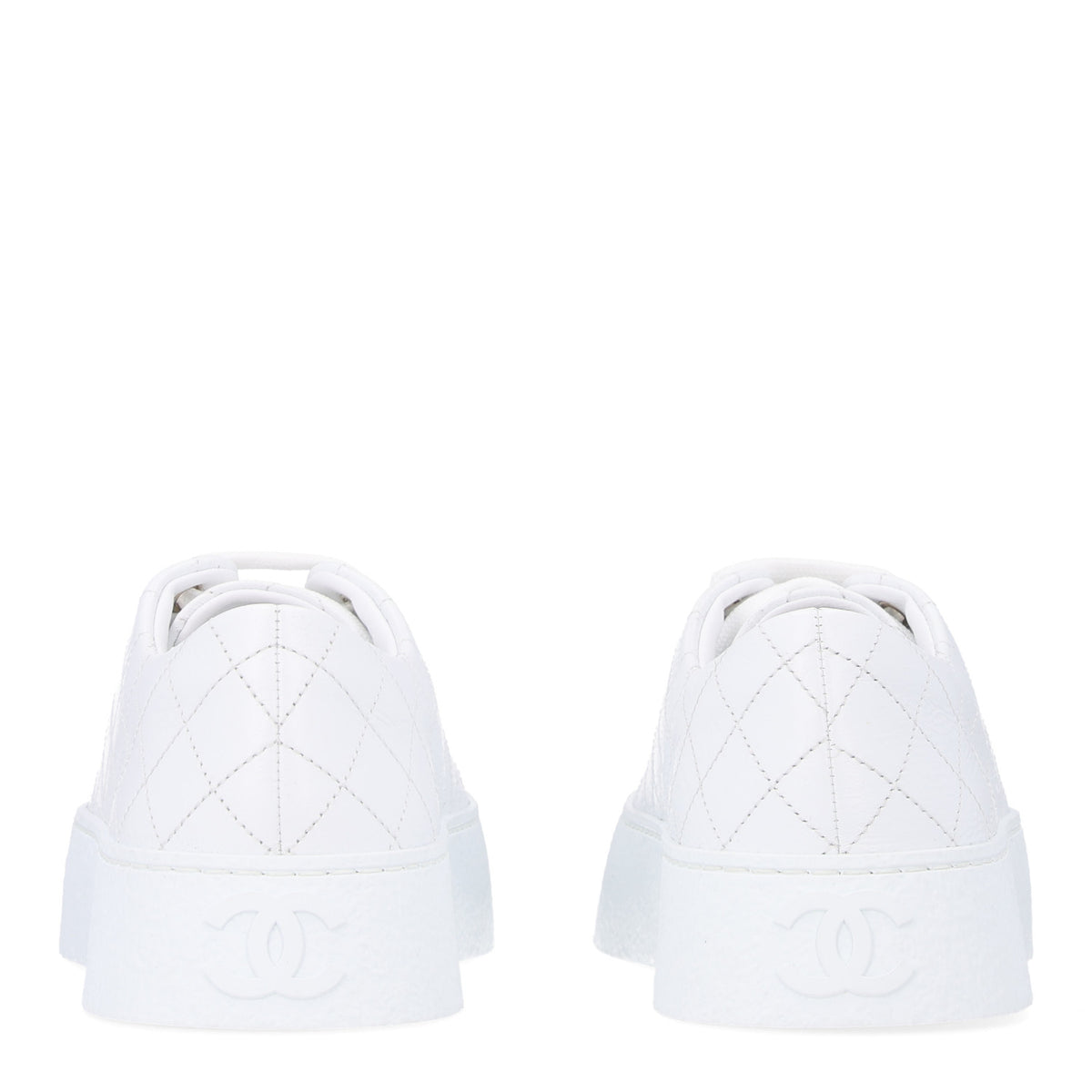 Crumpled Lambskin Patent Cap Toe CC Stitched Sneakers 38 White Black