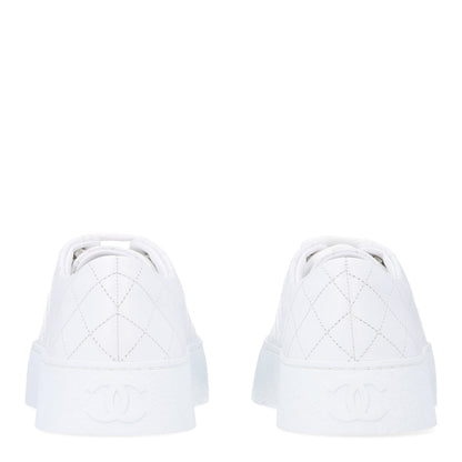 Chanel Crumpled Lambskin Patent Cap Toe CC Stitched Sneakers 38 White Black 6 of 10