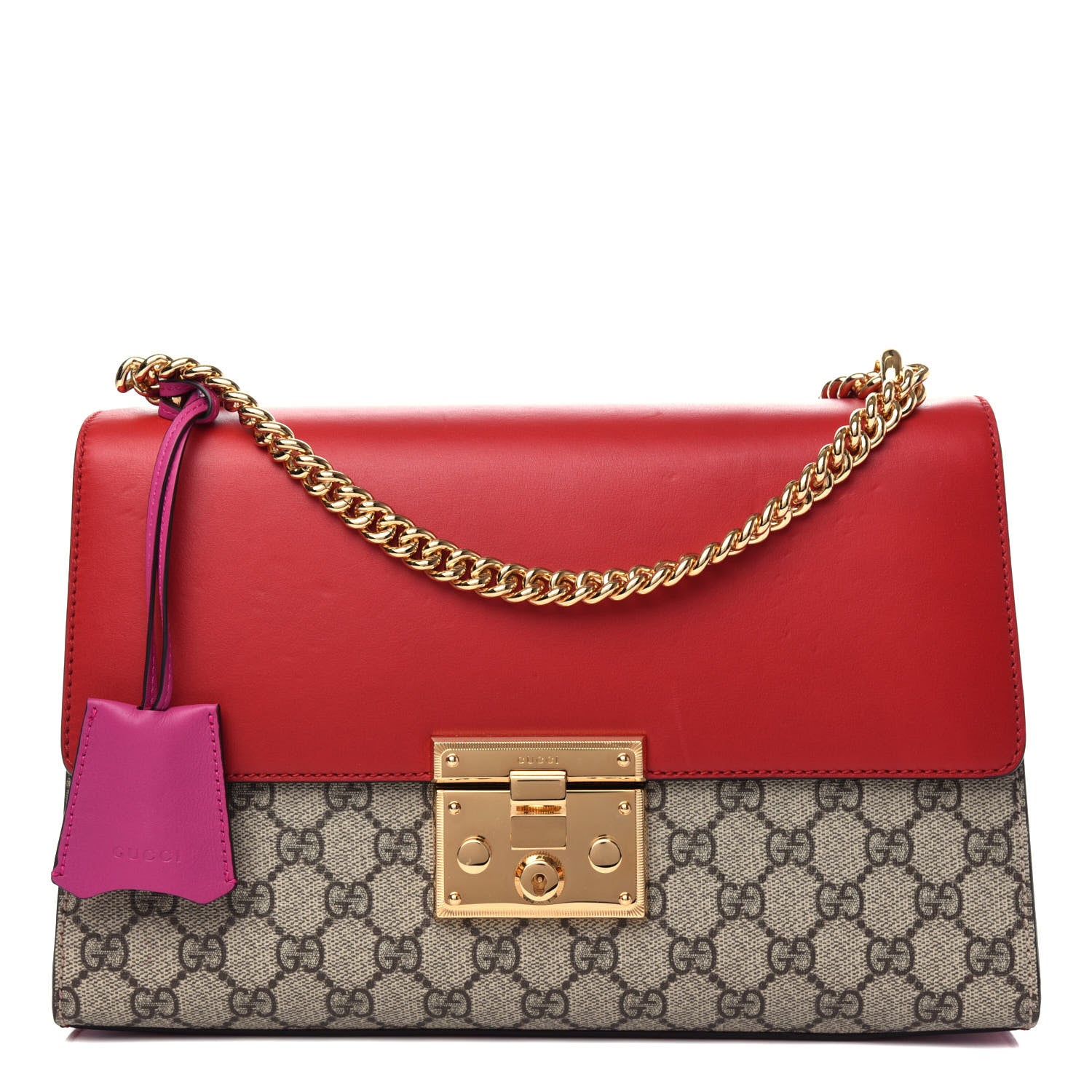 Gucci GG Supreme Monogram Calfskin Medium Padlock Shoulder Bag Beige Hibiscus Red New Rosette 1 of 11