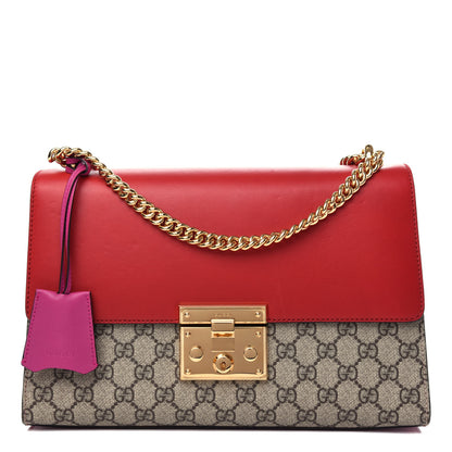 Gucci GG Supreme Monogram Calfskin Medium Padlock Shoulder Bag Beige Hibiscus Red New Rosette 1 of 11