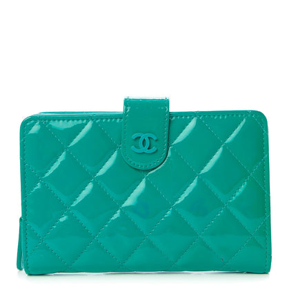 Chanel Patent Quilted Zip Pocket Wallet Turquoise 1 of 28