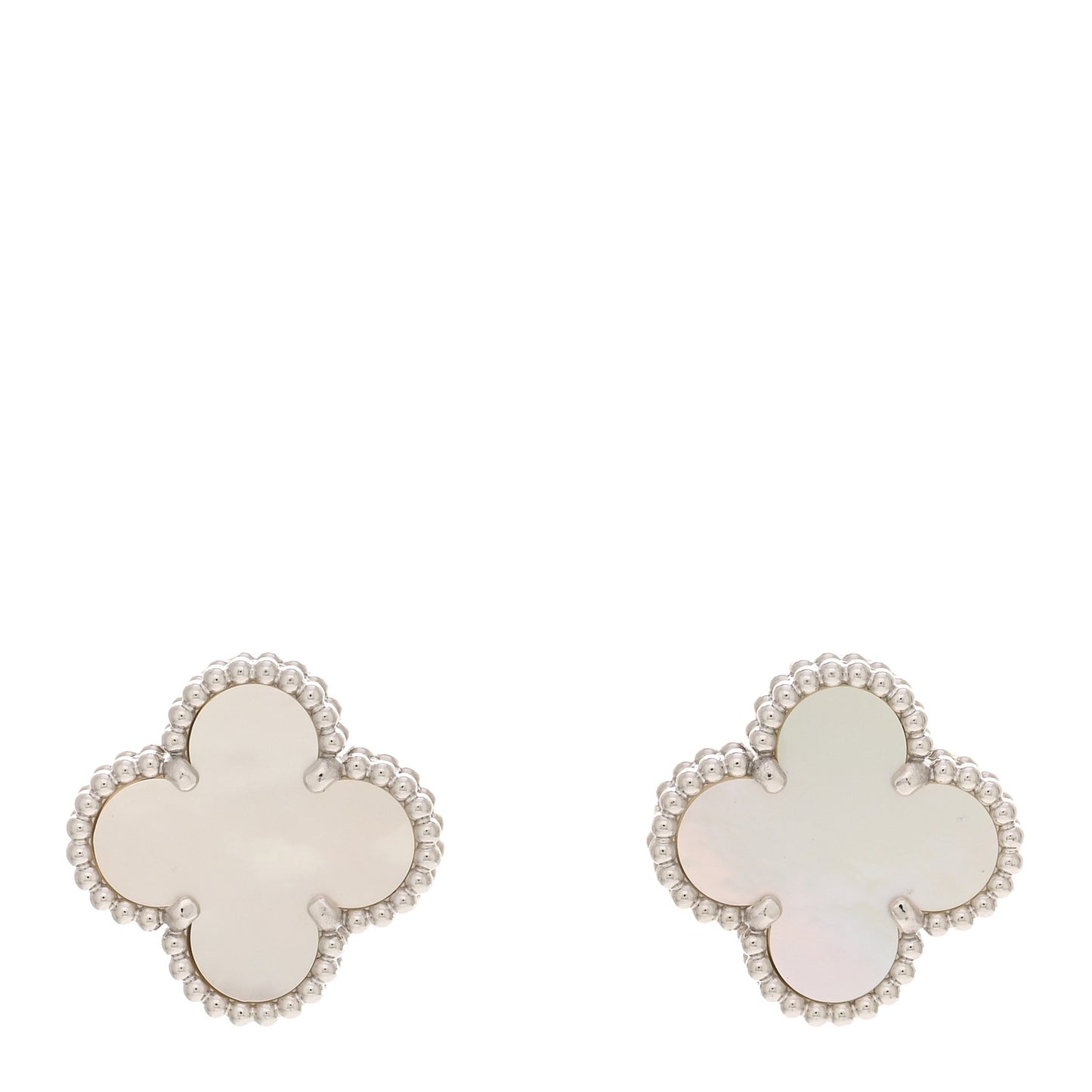 18K White Gold Mother of Pearl Vintage Alhambra Earrings