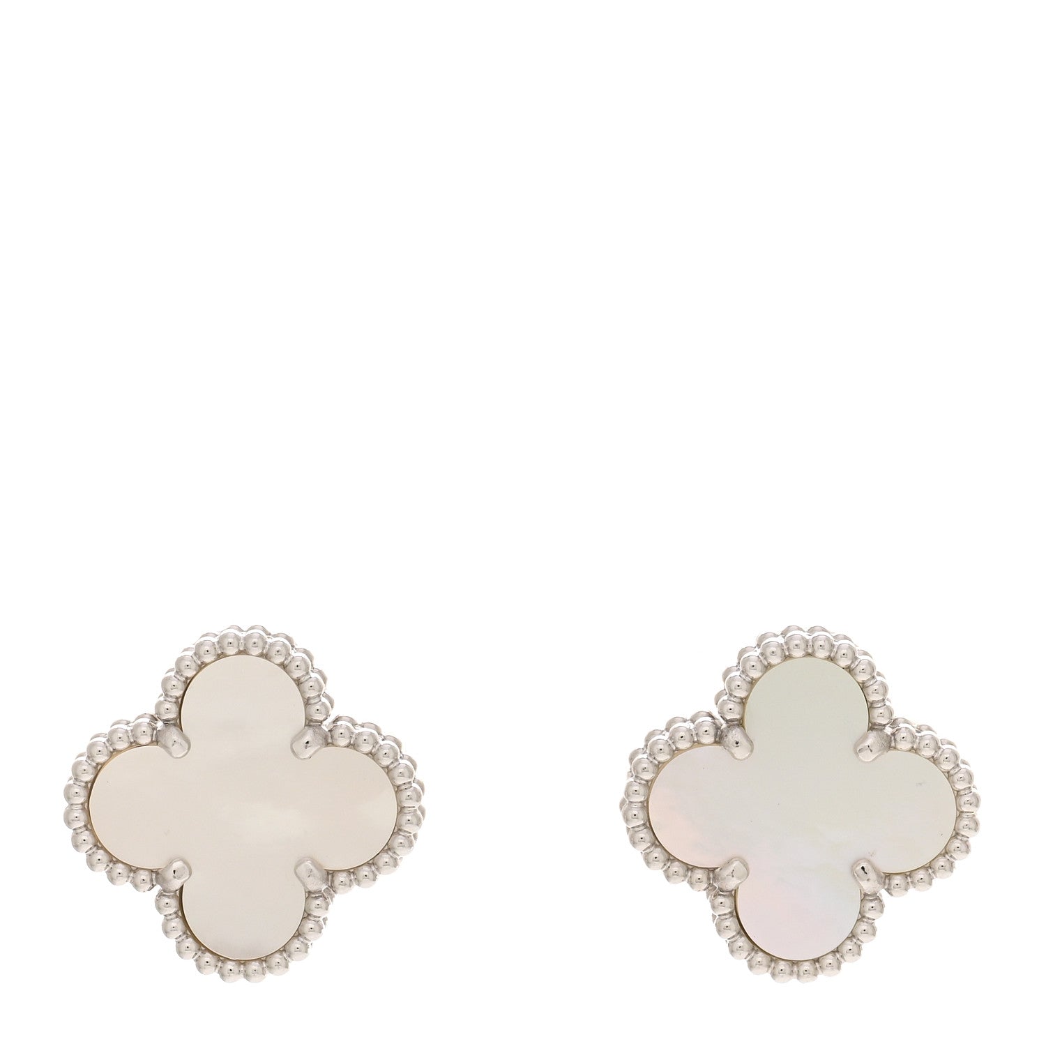 Van Cleef & Arpels 18K White Gold Mother of Pearl Vintage Alhambra Earrings 1 of 5