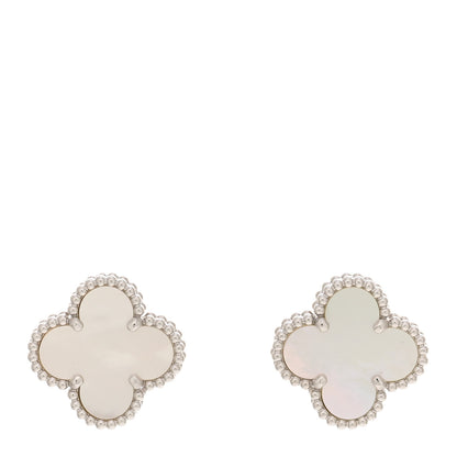 Van Cleef & Arpels 18K White Gold Mother of Pearl Vintage Alhambra Earrings 1 of 5