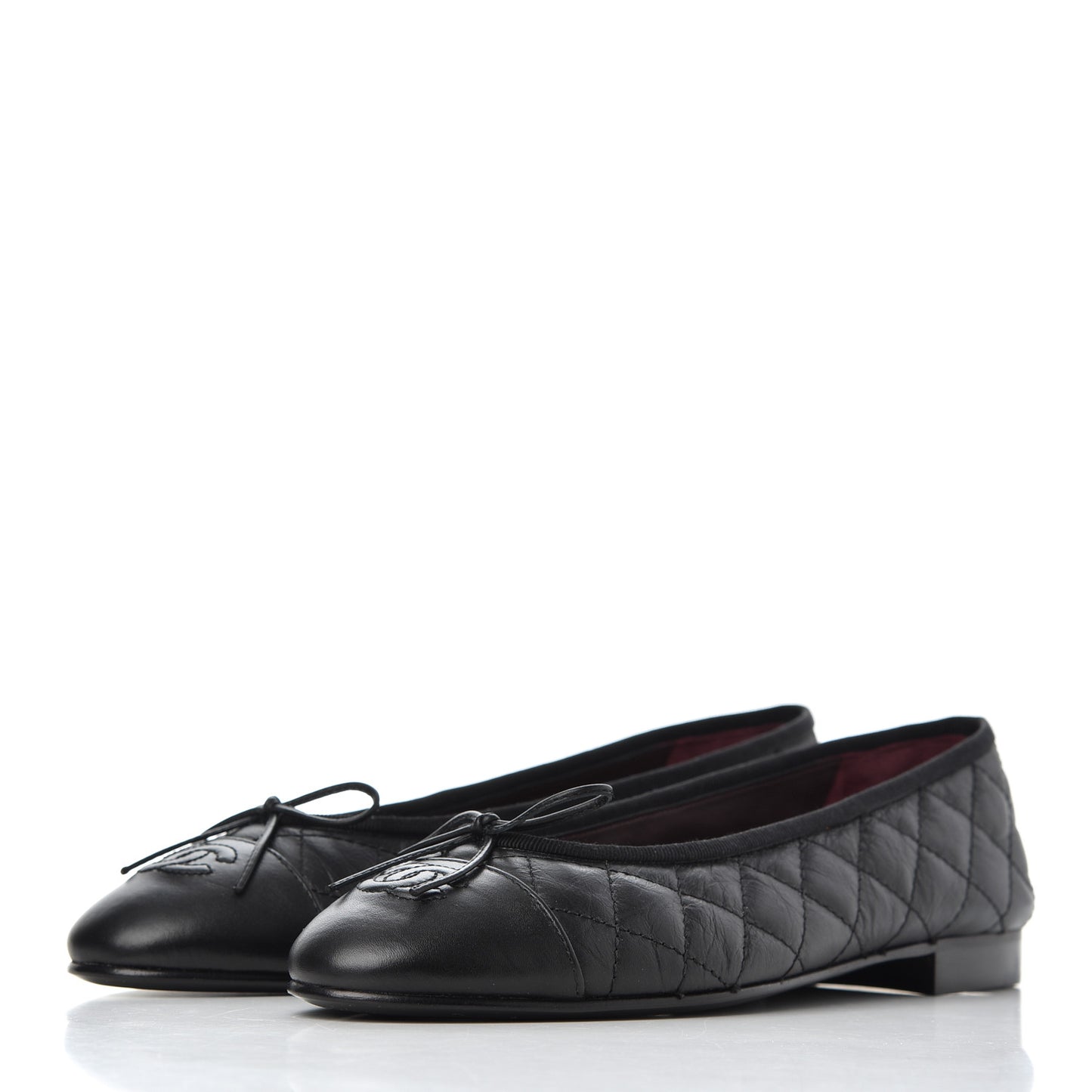 Aged Calfskin Quilted CC Cap Toe Ballerina Flats 39 Black