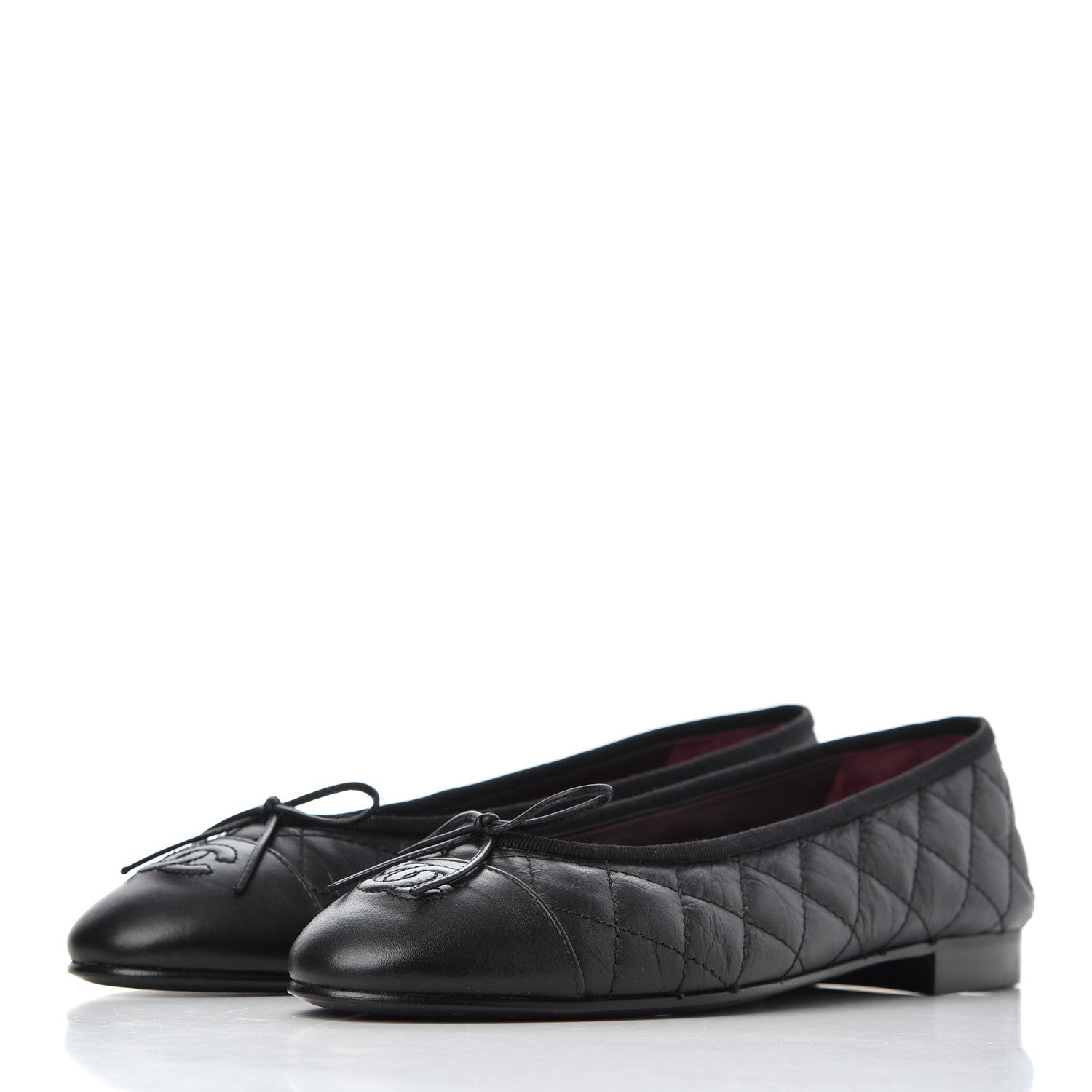 Chanel Aged Calfskin Quilted CC Cap Toe Ballerina Flats 39 Black 3 of 12