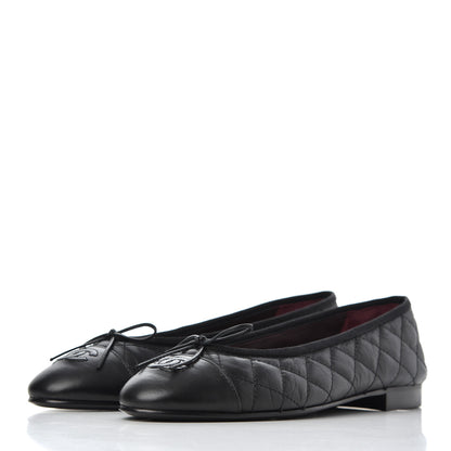Chanel Aged Calfskin Quilted CC Cap Toe Ballerina Flats 39 Black 3 of 12