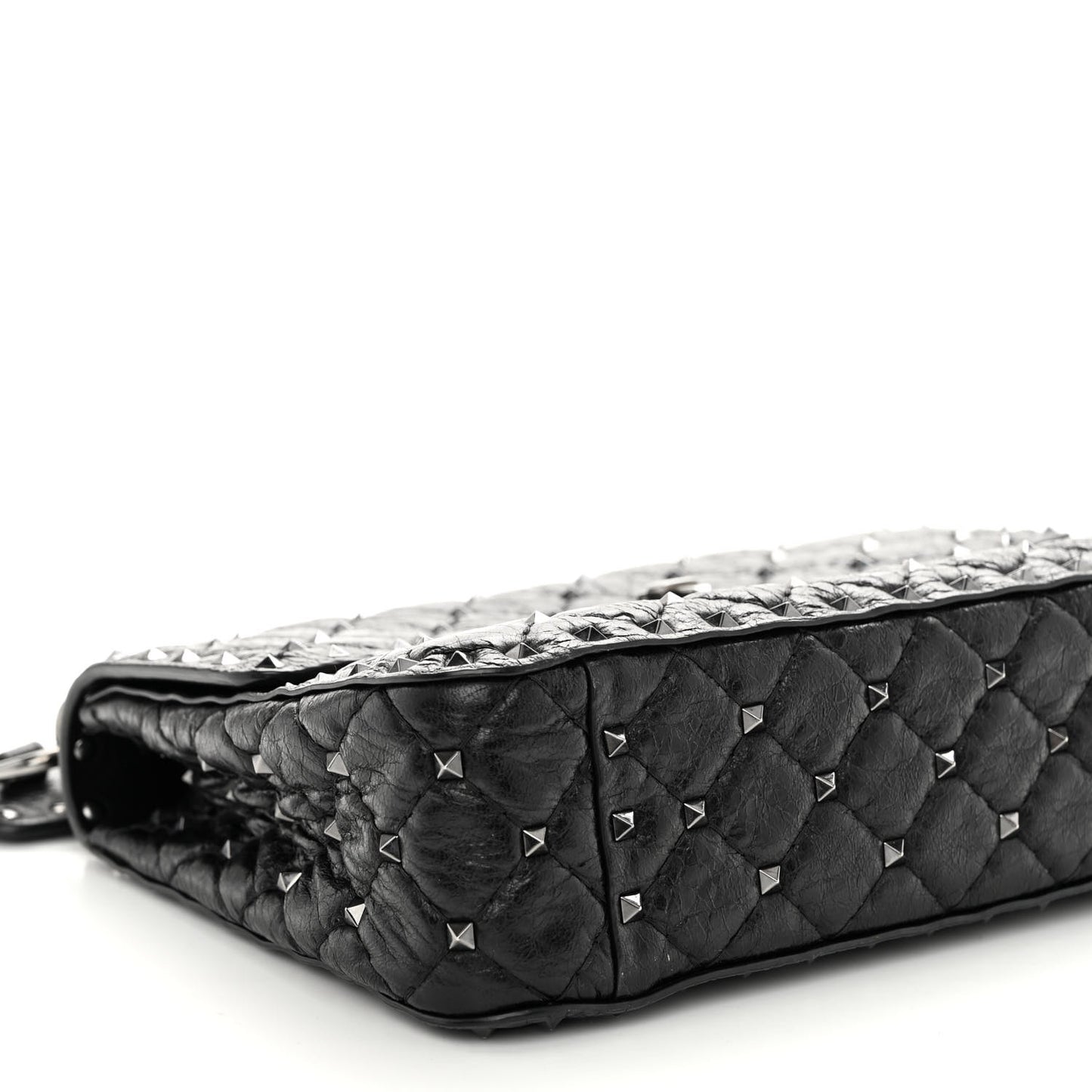 Craquele Nappa Medium Rockstud Spike Shoulder Bag Black