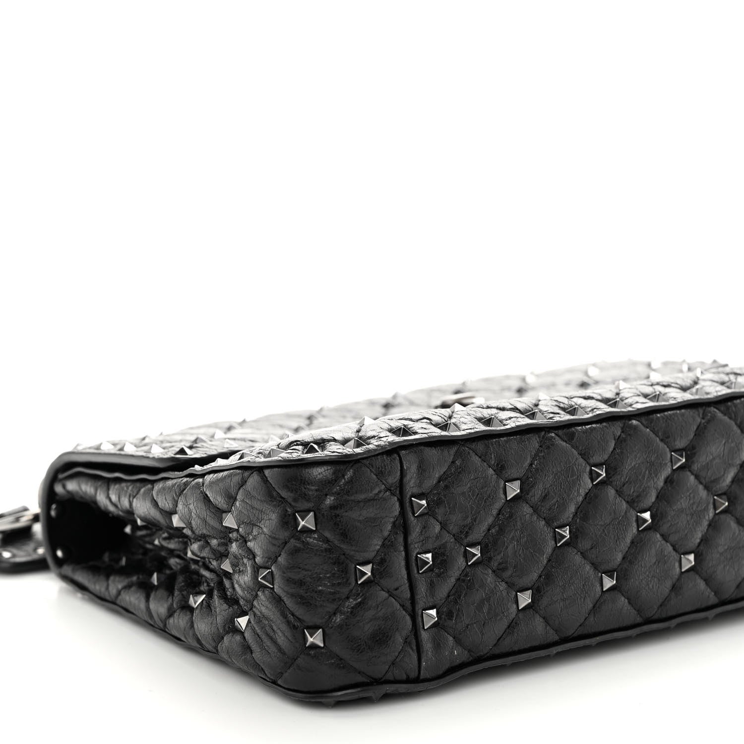 Valentino Garavani Craquele Nappa Medium Rockstud Spike Shoulder Bag Black 8 of 10