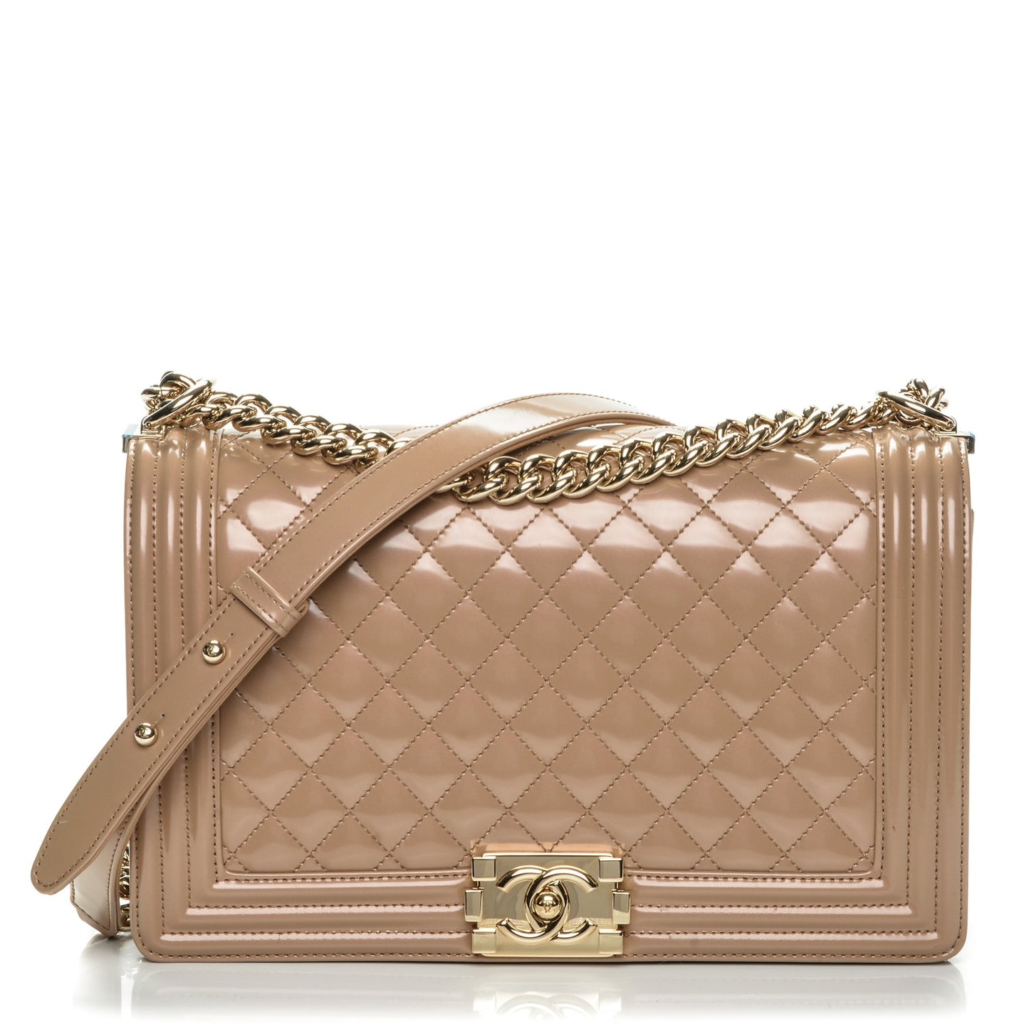 Iridescent Calfskin Quilted New Medium Boy Flap Dark Beige