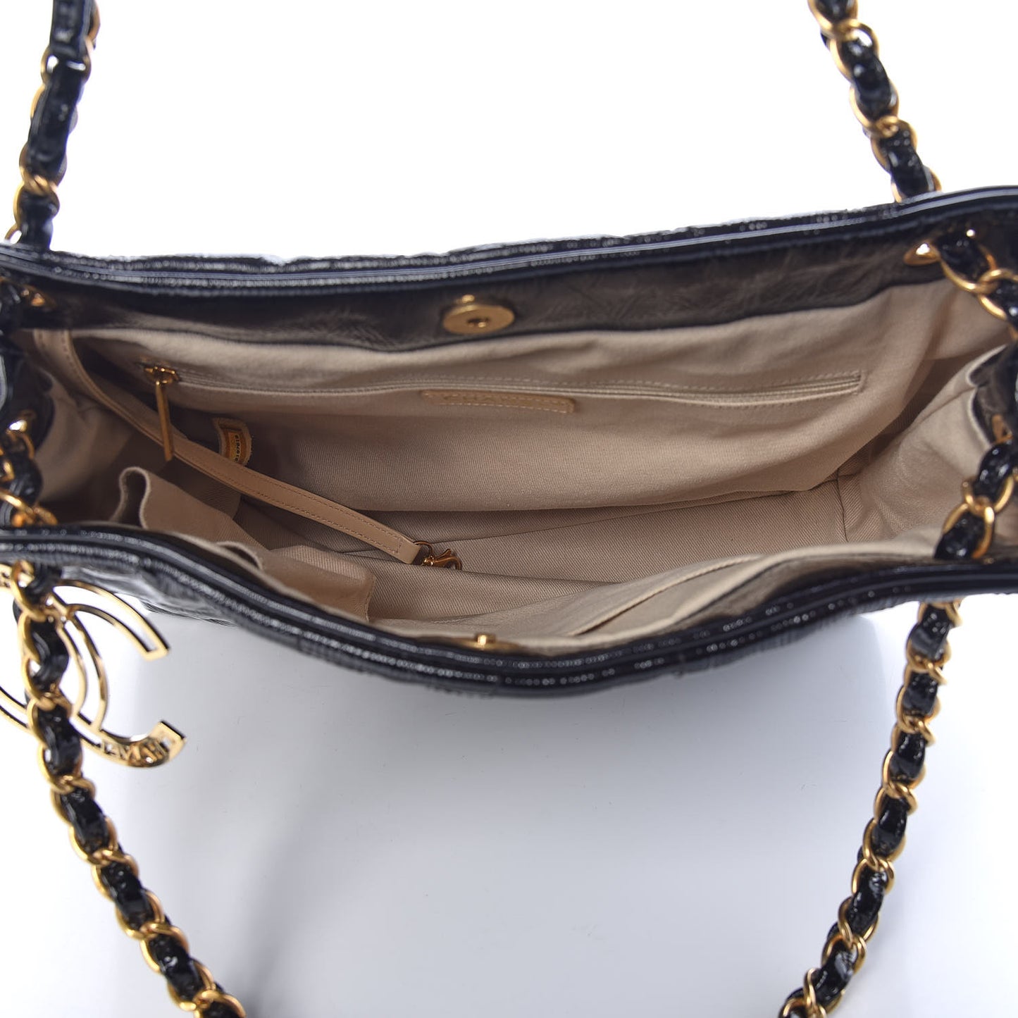Crackled Patent Puzzle Tote Black