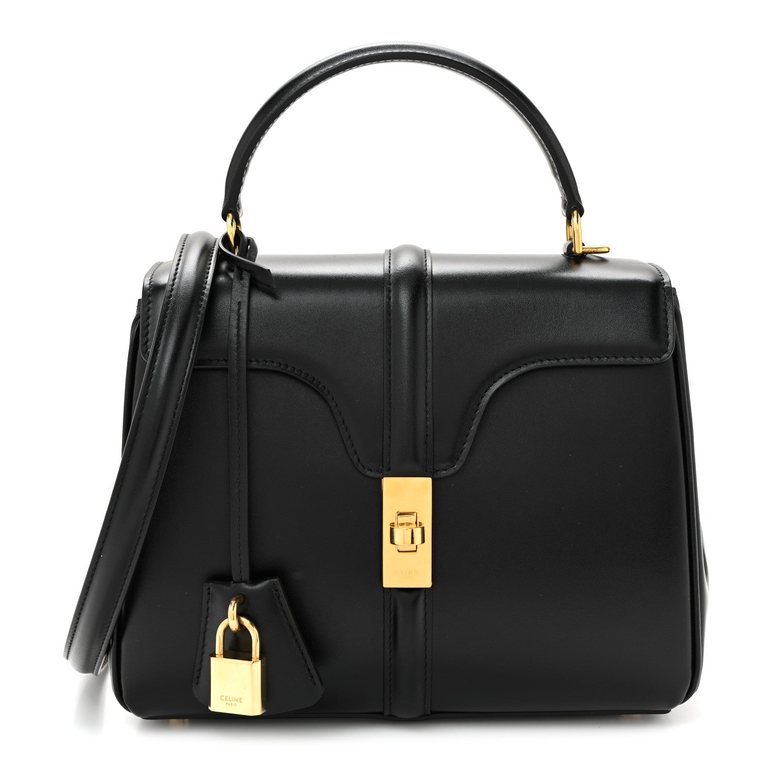 Celine Satinated Calfskin Small 16 Top Handle Bag Black 1 of 11
