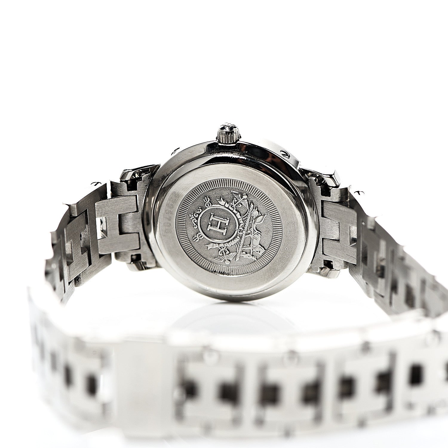 Hermes Stainless Steel Diamond 23mm Clipper Quartz Watch Pink Guilloche 4 of 6