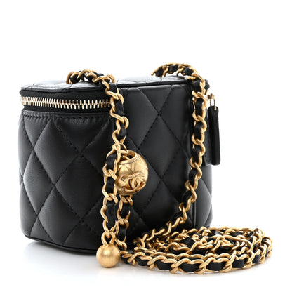 Chanel Lambskin Quilted Mini Pearl Crush Vanity Case With Chain Black 3 of 11