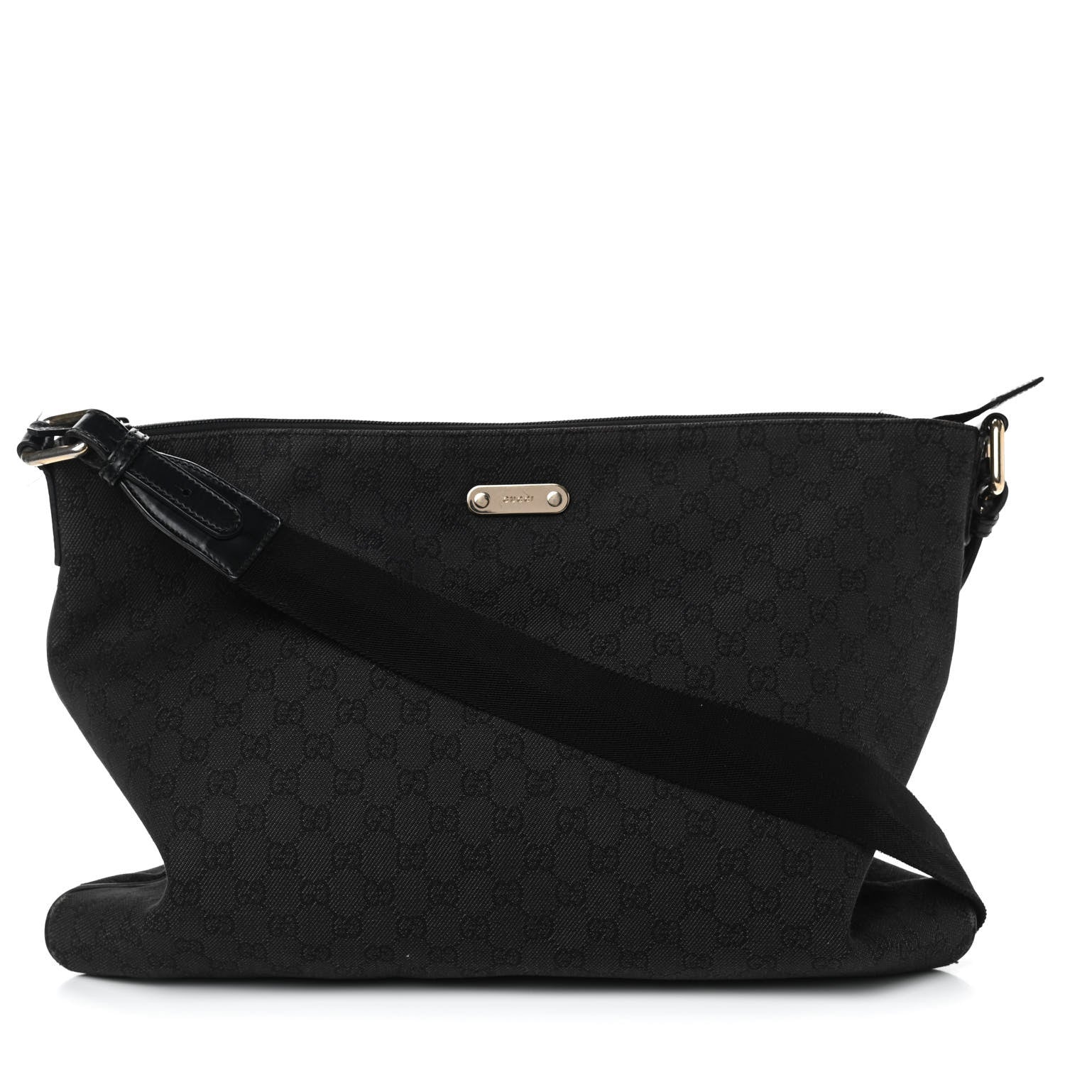 Gucci Denim Monogram Flat Messenger Bag Black 1 of 11