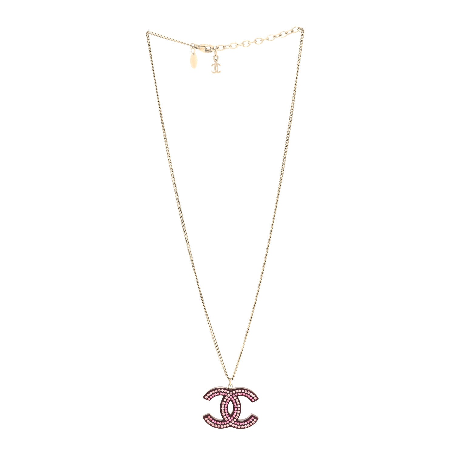 Chanel Resin Crystal CC Necklace Purple Pink 3 of 5