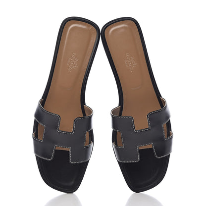 Hermes Box Calfskin Oran Sandals 41 Black 13 of 14