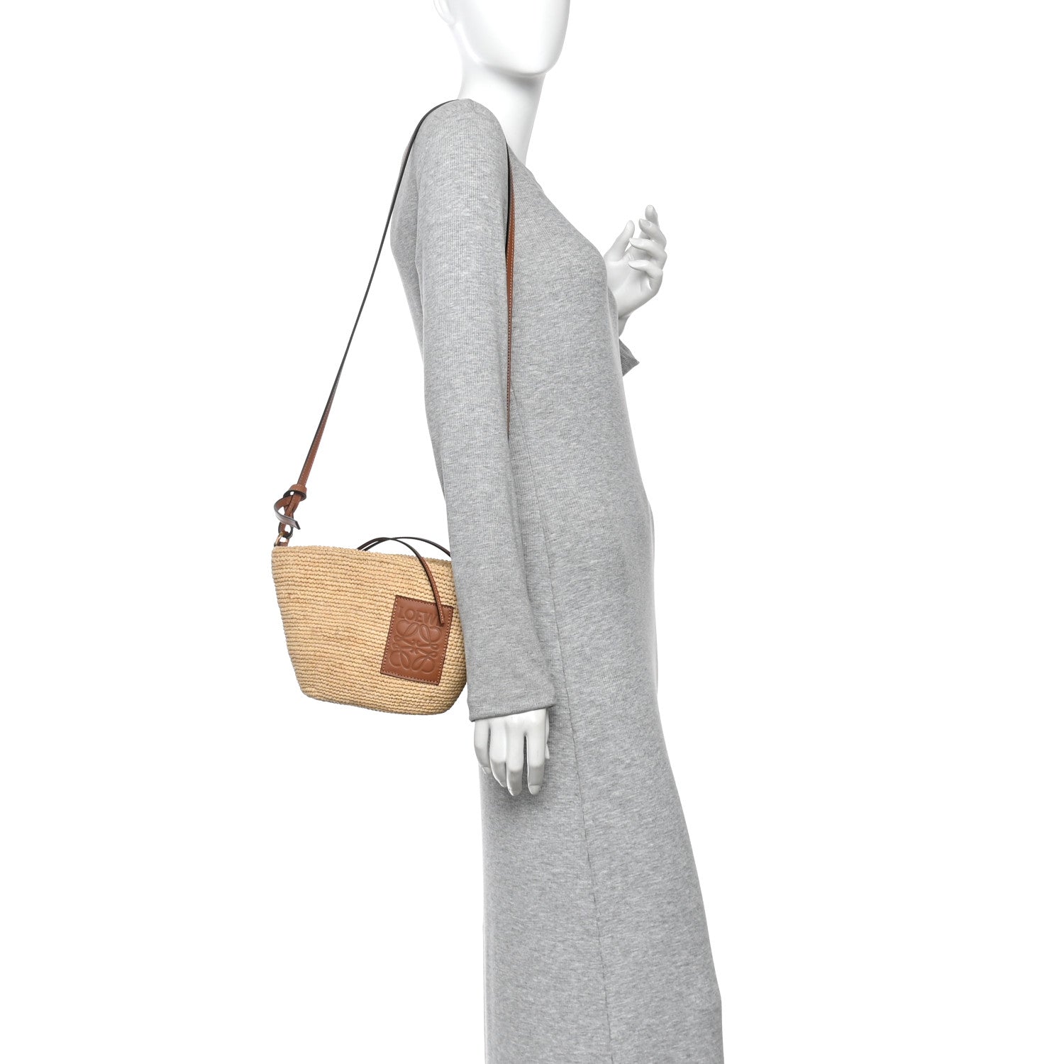 Loewe Calfskin Raffia Paulas Ibiza Pochette Bag Natural Tan 2 of 10