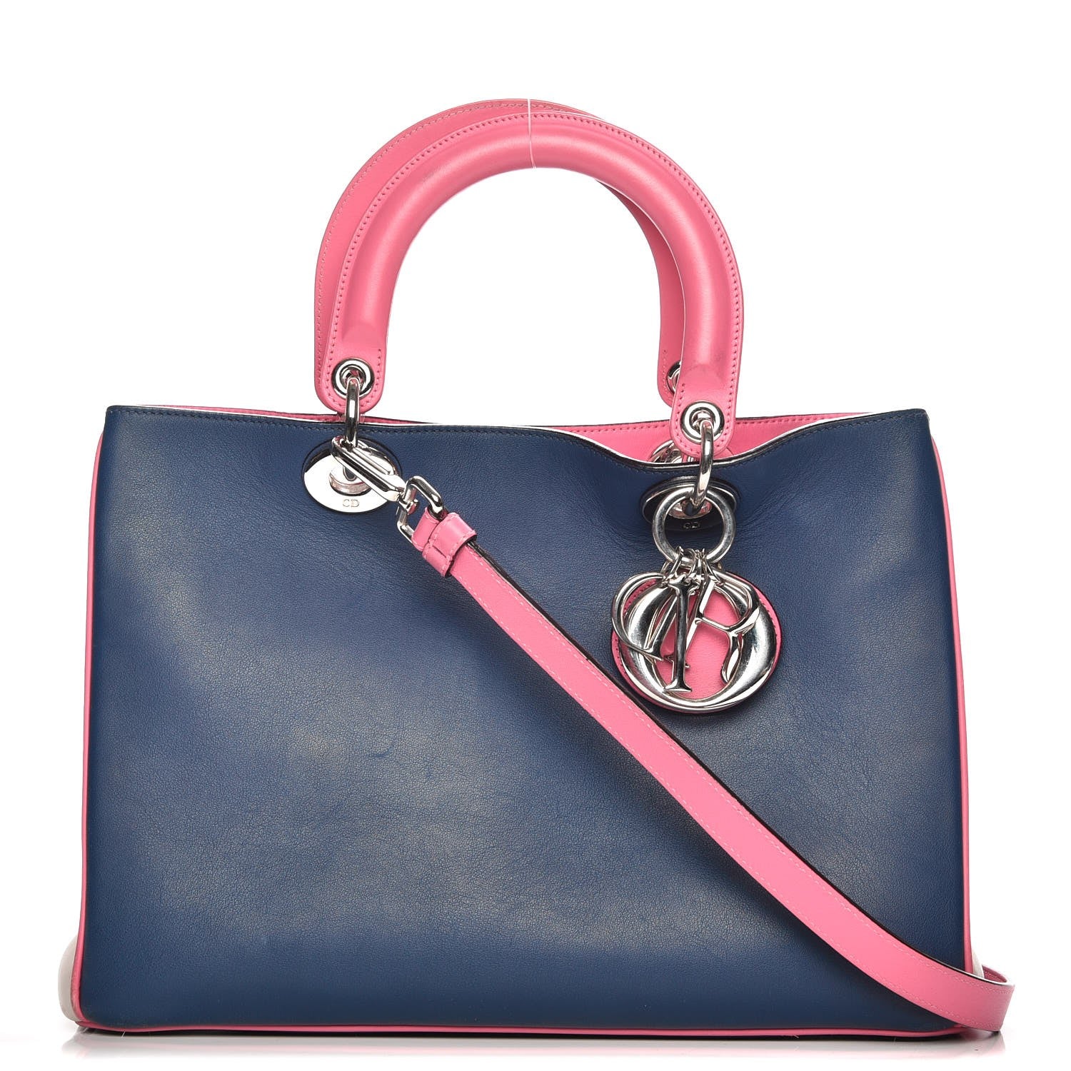 Christian Dior Smooth Calfskin Medium Tri-Color Diorissimo Bag Navy Pink 1 of 21