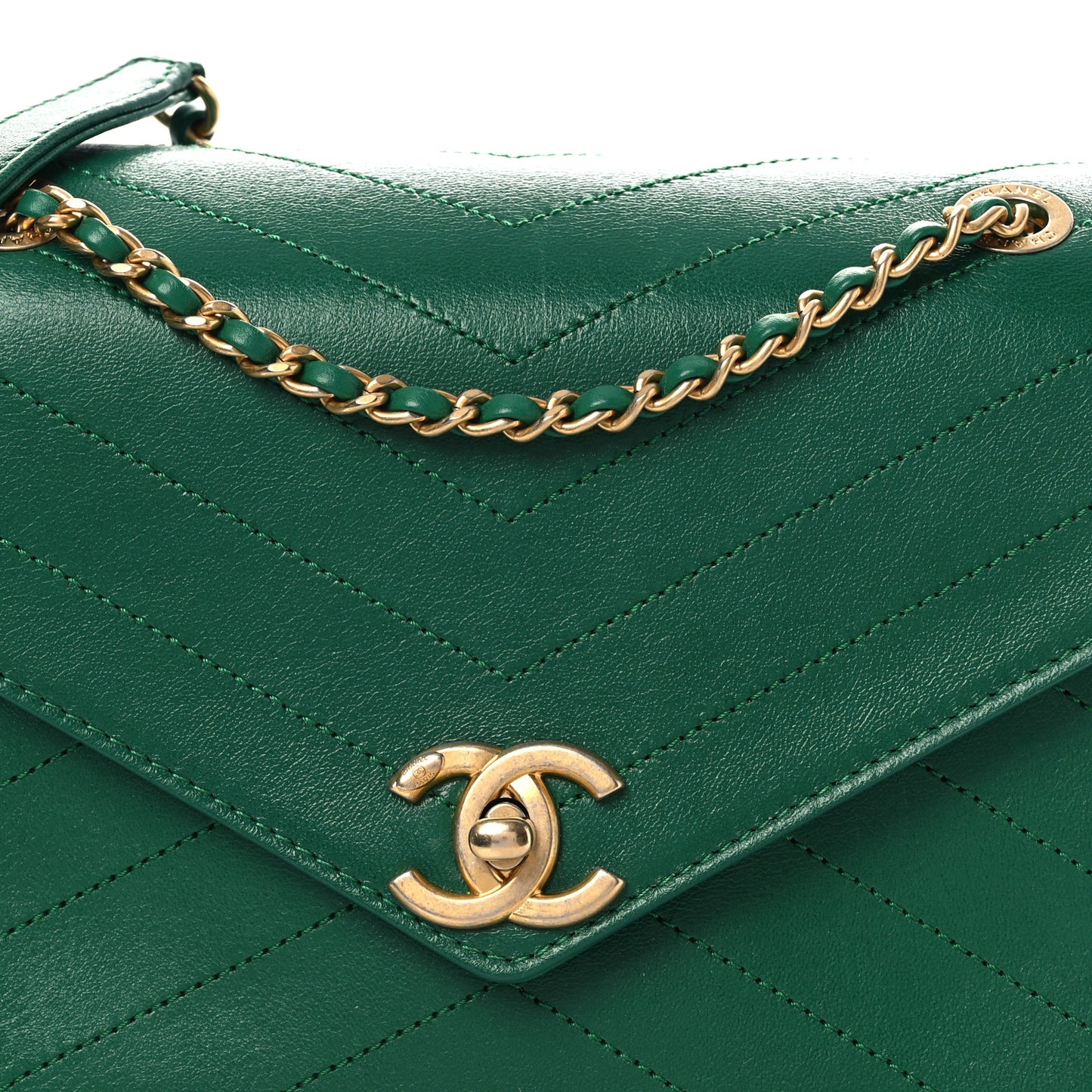 Lambskin Chevron Stitched Envelope Flap Bag Green