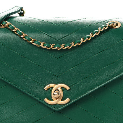 Chanel Lambskin Chevron Stitched Envelope Flap Bag Green 8 of 12
