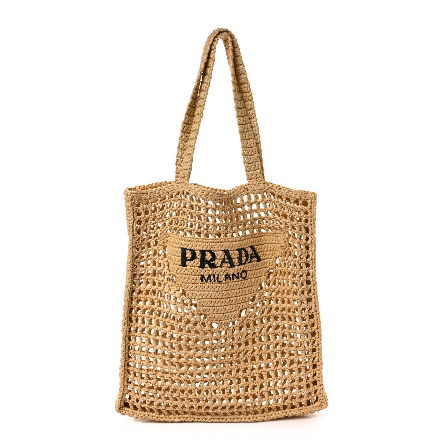 Yarn Raffia Effect Crochet Logo Embroidered Tote Bag Naturale
