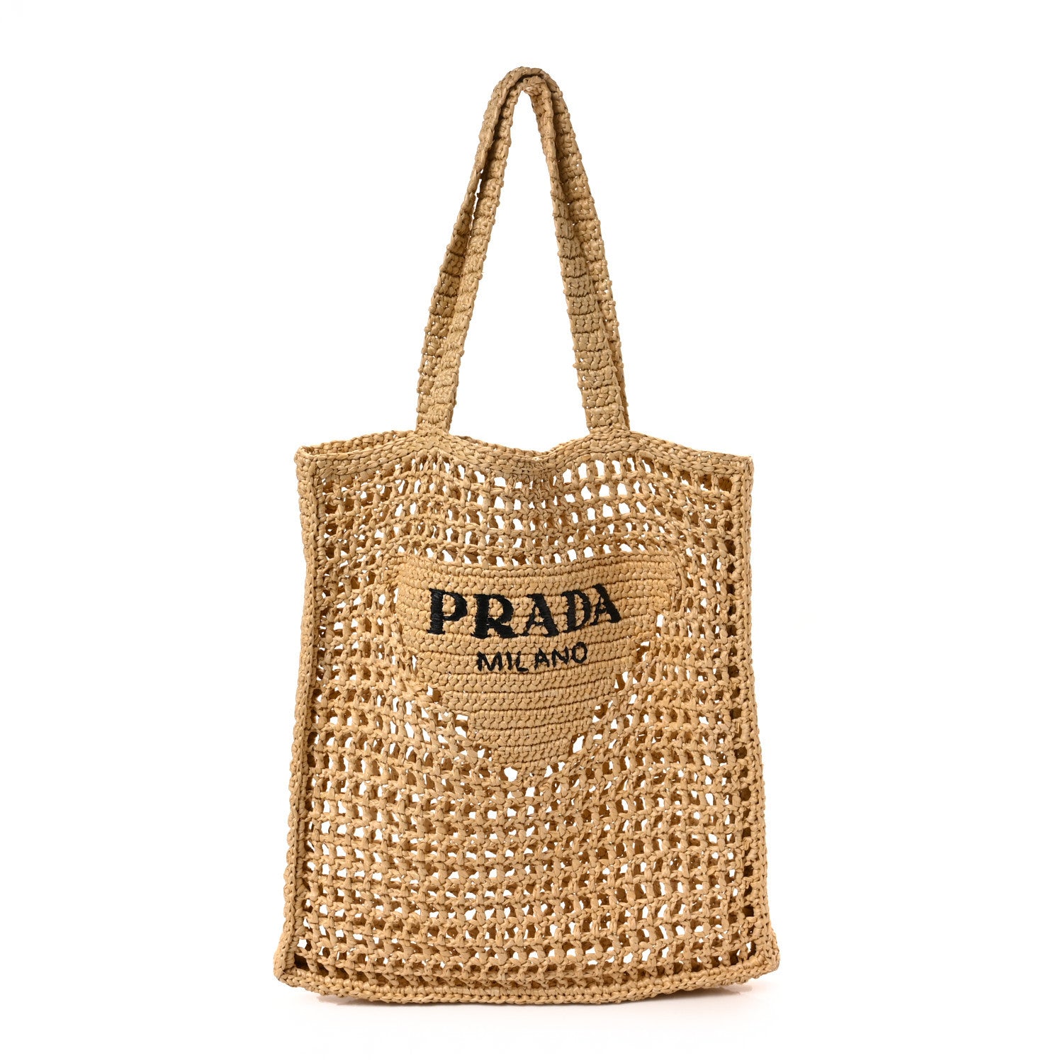 Prada Yarn Raffia Effect Crochet Logo Embroidered Tote Bag Naturale 1 of 7