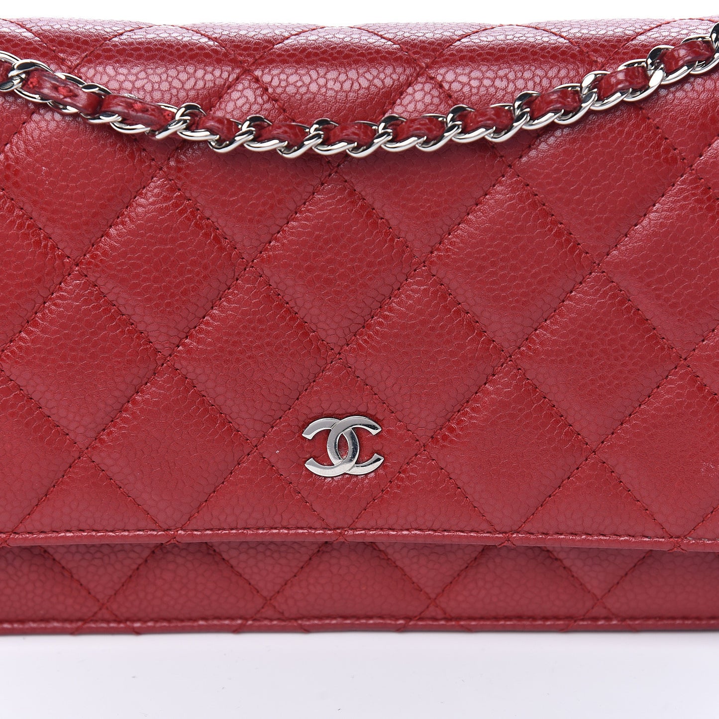 Caviar Quilted Wallet on Chain WOC Red