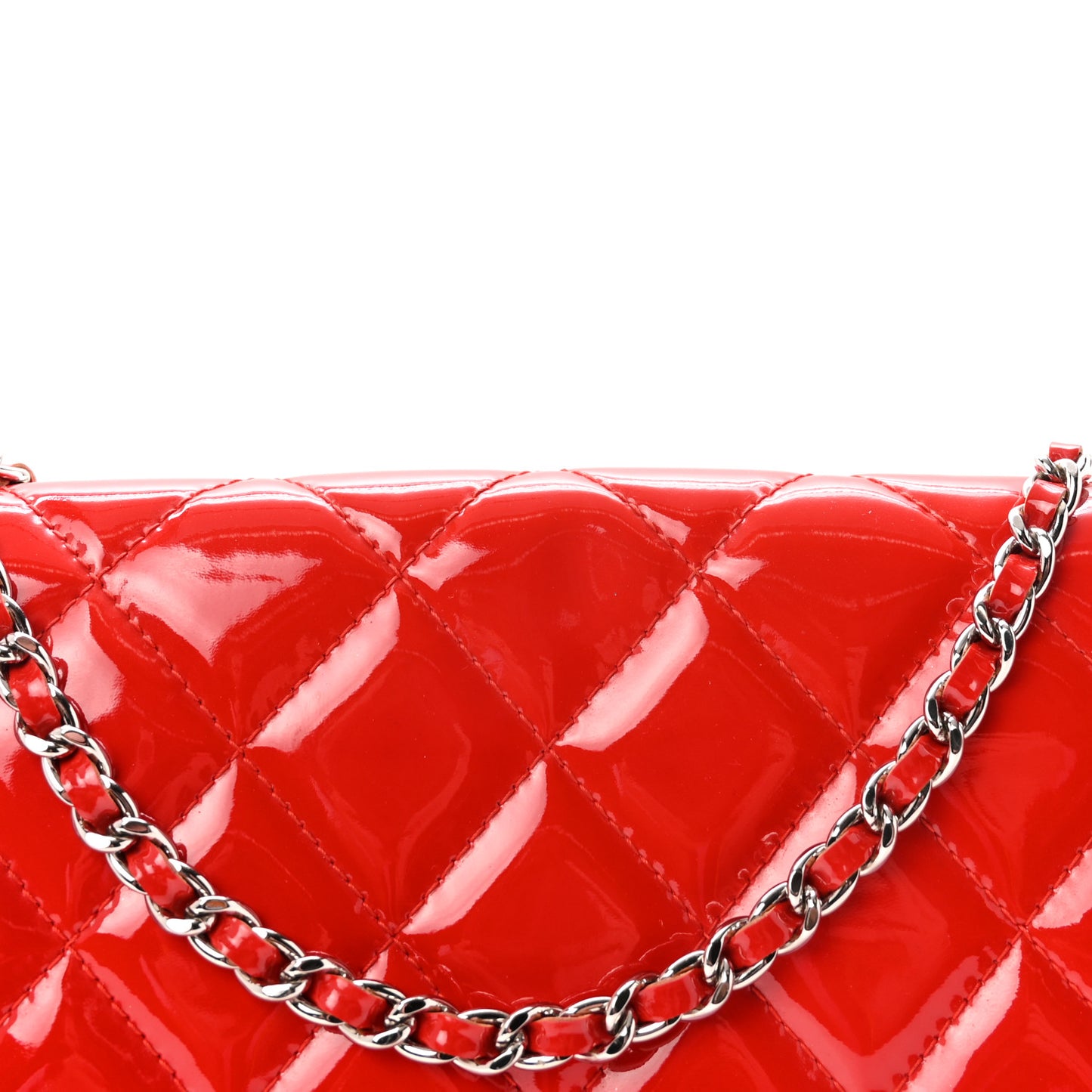Patent Quilted Clutch with Chain Flap Red