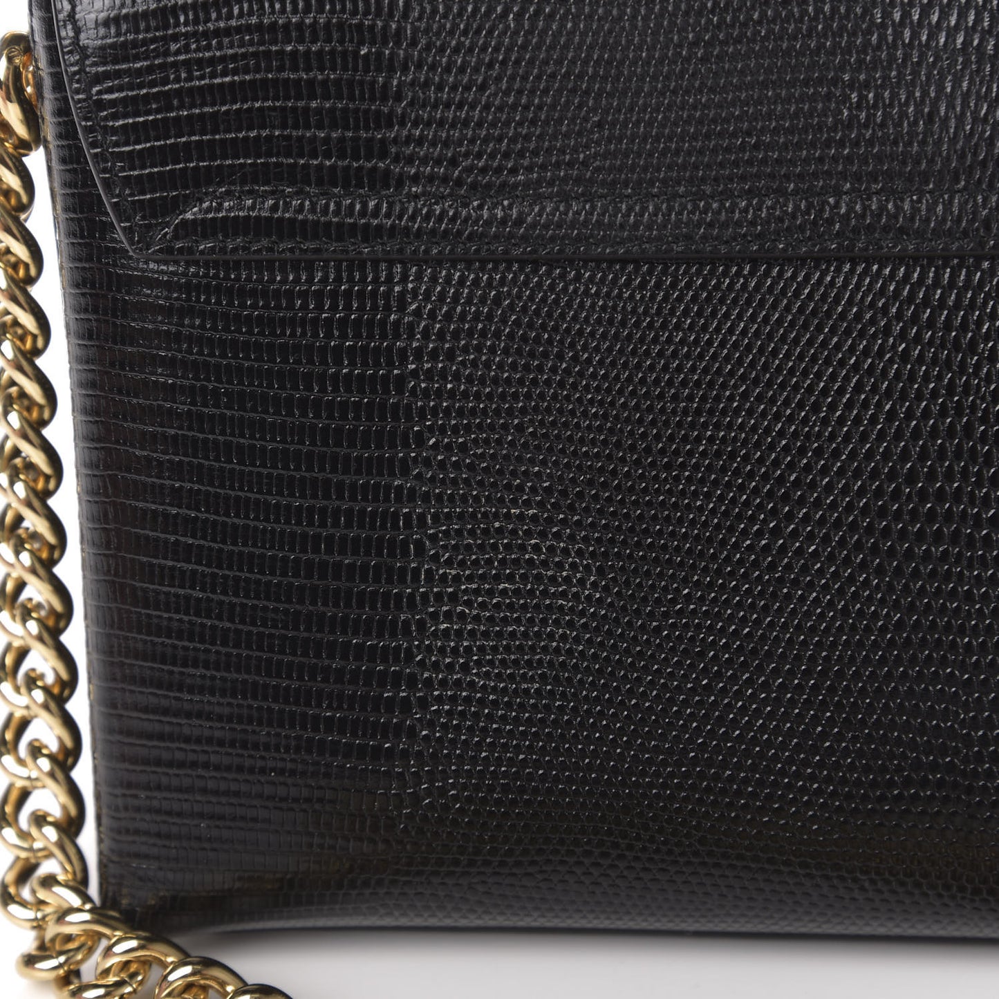 Stampa Iguana Calfskin Crystal Millennials Chain Shoulder Bag Black