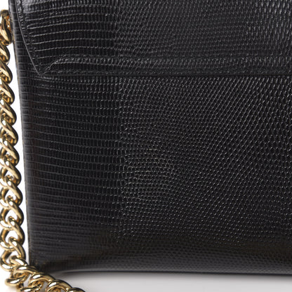 Dolce & Gabbana Stampa Iguana Calfskin Crystal Millennials Chain Shoulder Bag Black 6 of 9